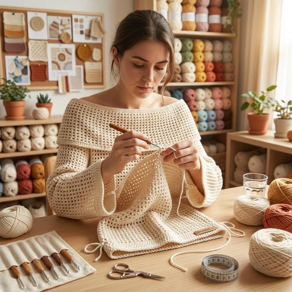 Crochet Mesh Festival Top Sweater, Crochet Mesh Off Shoulder Tie Side Top Pattern, Beginner, Boho Lightweight Crochet Mesh Pullover Top - image 4