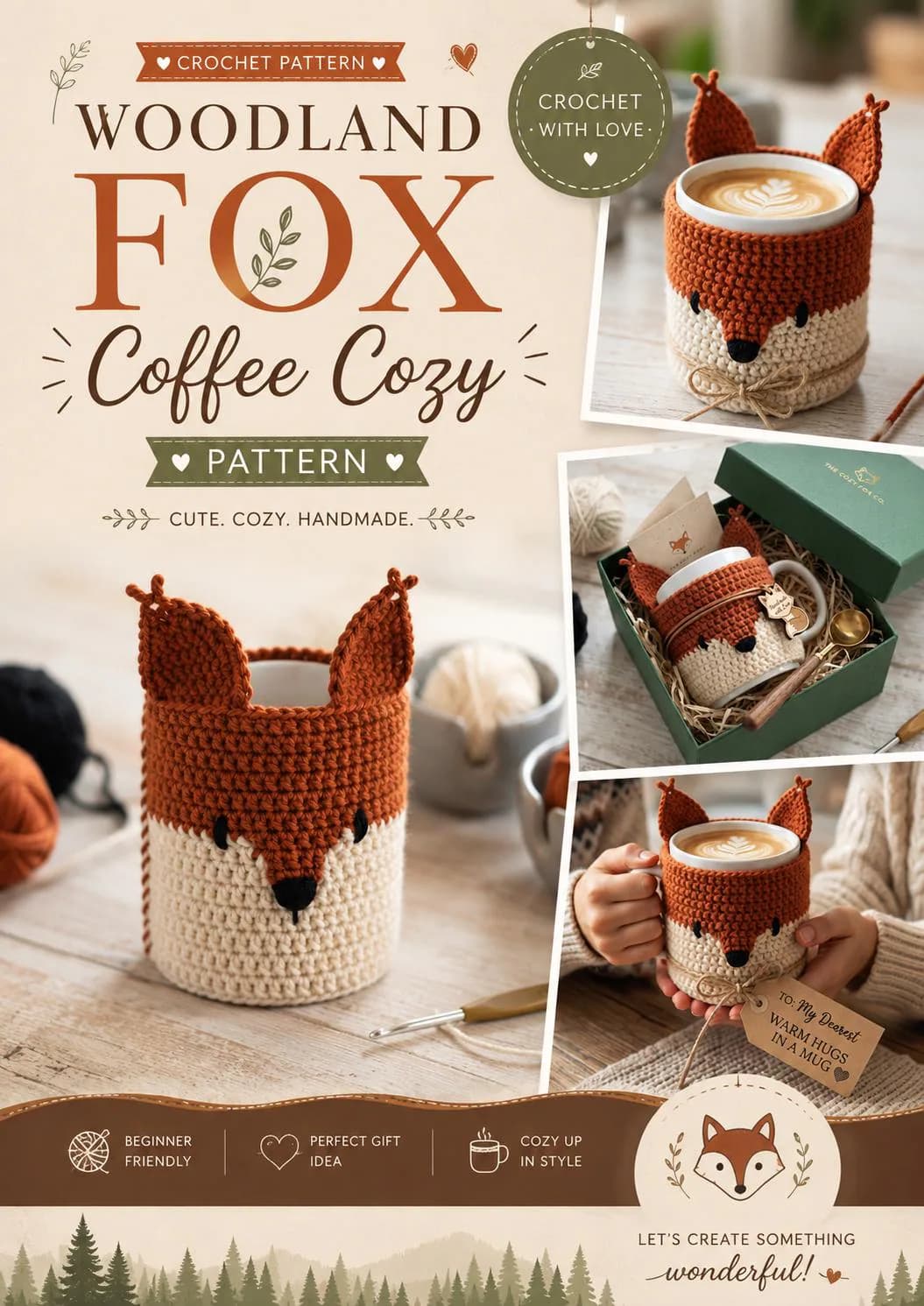 Woodland Fox Coffee Cozy Crochet Pattern, Fox Mug Cozy Pattern PDF, Crochet Cup Sleeve, Crochet Pattern Coffee Cozy, Mug Hug Crochet Pattern - image 4