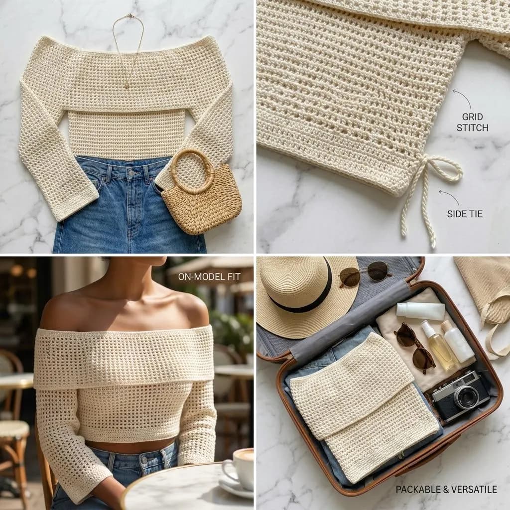 Crochet Mesh Festival Top Sweater, Crochet Mesh Off Shoulder Tie Side Top Pattern, Beginner, Boho Lightweight Crochet Mesh Pullover Top - image 3