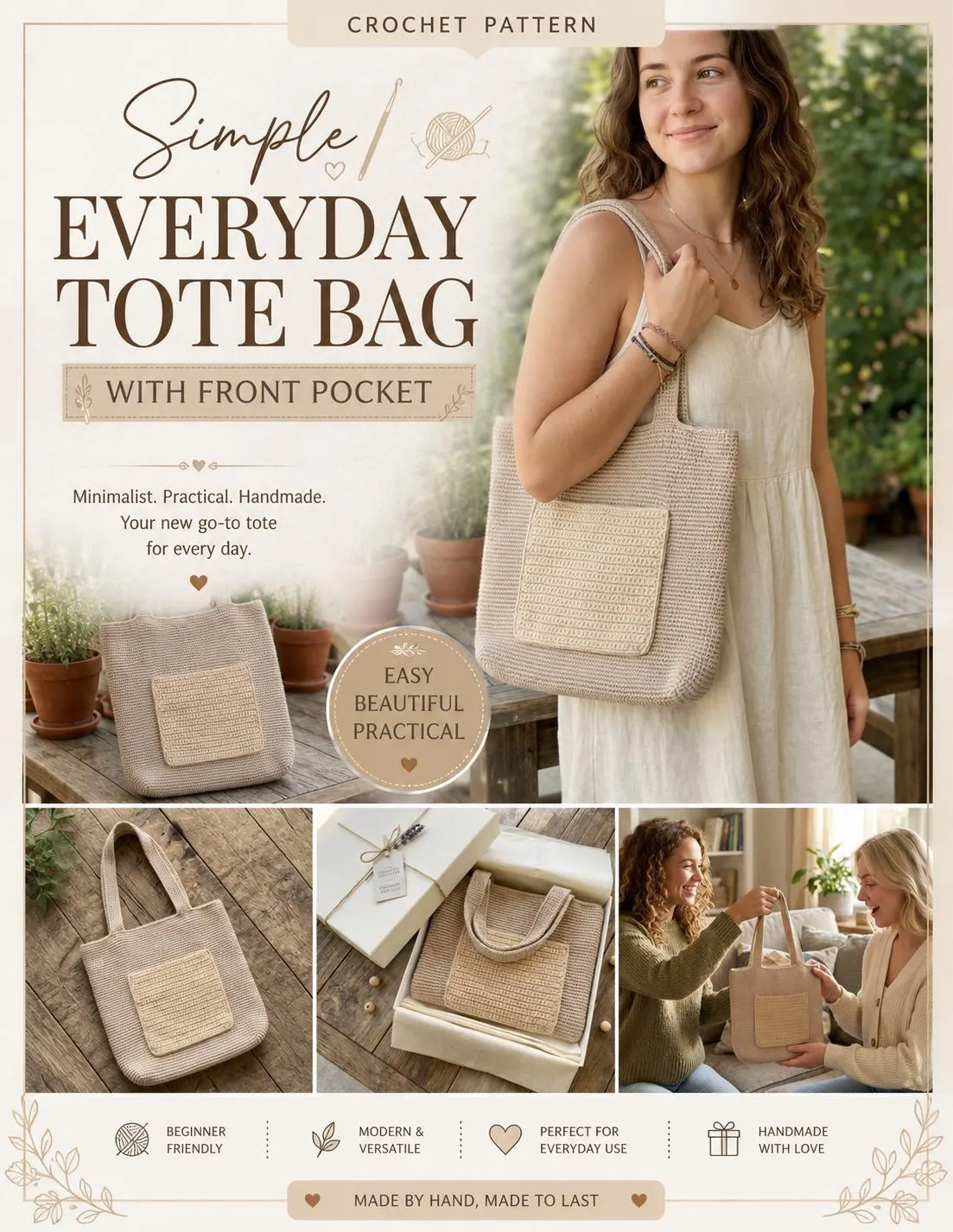 Crochet Tote Bag Pattern, Market Tote Crochet PDF, Minimalist Tote Bag Pattern, Reusable Grocery Bag, Cotton Bag Pattern - image 3