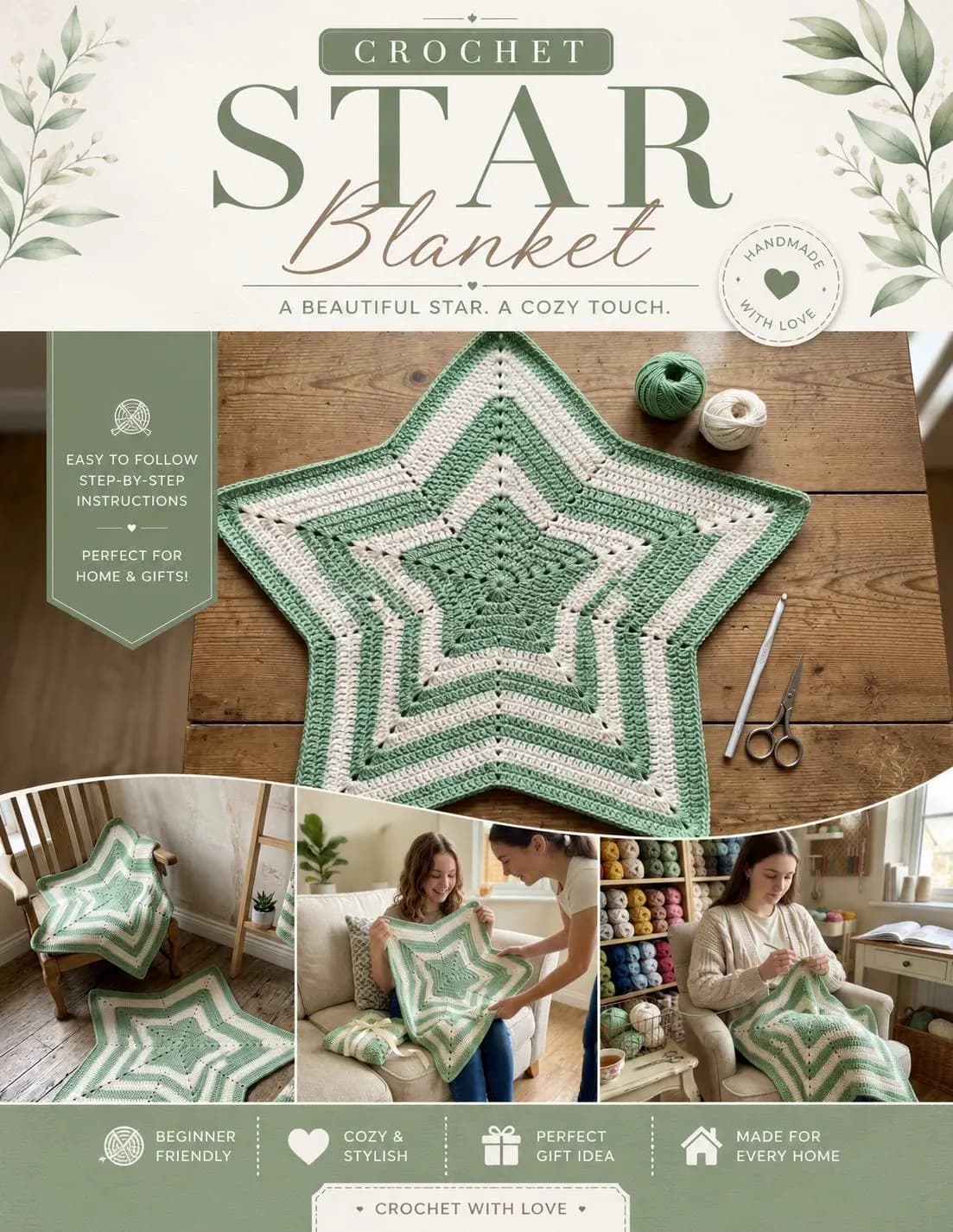 Star Blanket Crochet Pattern PDF, Crochet Baby Blanket Pattern, Five Point Afghan, Striped Throw Blanket, Easy Crochet PDF - image 3