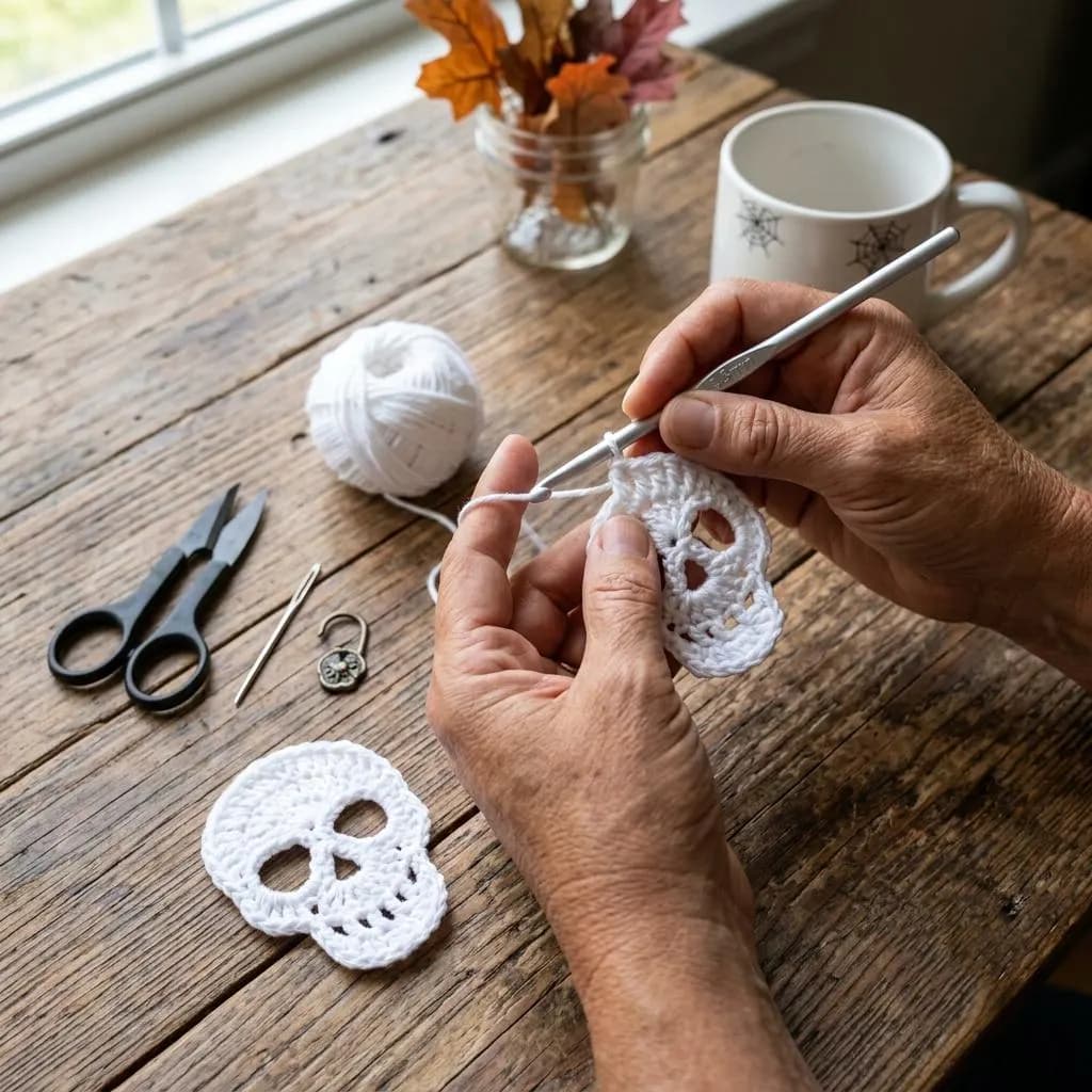 Halloween Skull Applique, Crochet Skull Applique, Halloween Skull Crochet, Crochet Halloween Motif, Halloween Crochet Pattern PDF - image 4
