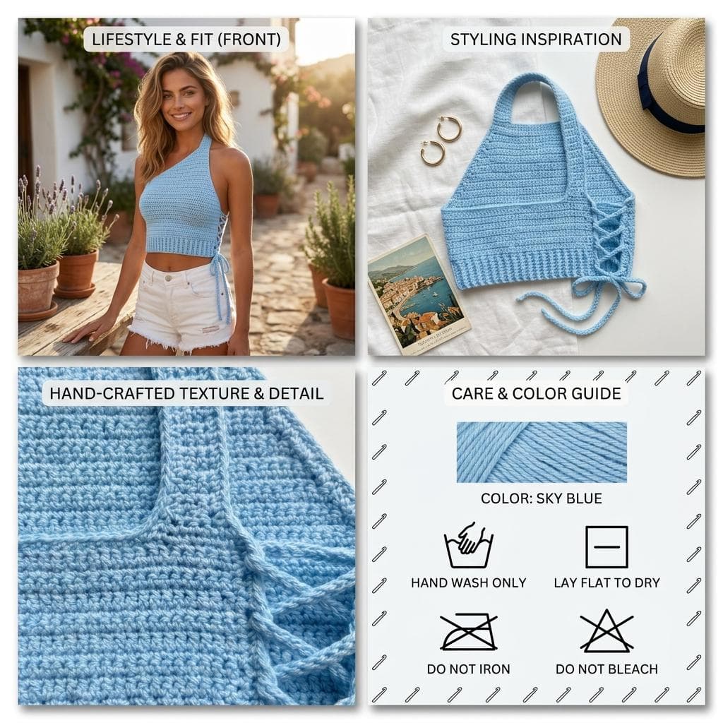 Crochet Asymmetrical Lace-Up Crop Top Pattern, One-Shoulder Bralette Knitting Guide - image 4