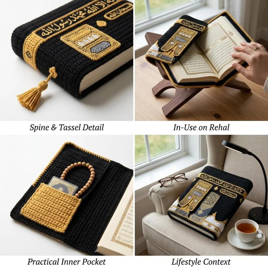 Crochet Quran Cover Pattern, Islamic Holy Book Sleeve, Textured Gold Accents (PDF Pattern) - image 3