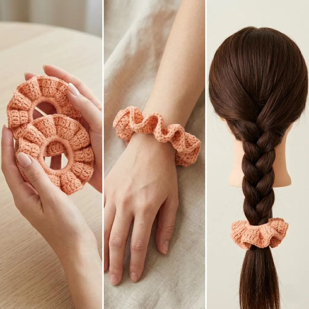 Handmade Ruffle Crochet Scrunchie, Soft Hair Tie Accessory, Beginner Friendly Design - image 5