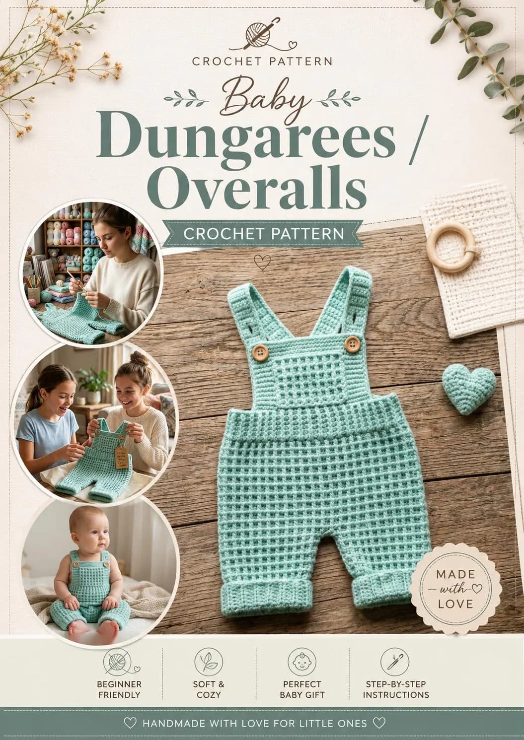 Baby Dungarees Crochet Pattern, Crochet Baby Overalls Pattern, Baby Romper Crochet Pattern, Newborn Crochet Overalls - image 3