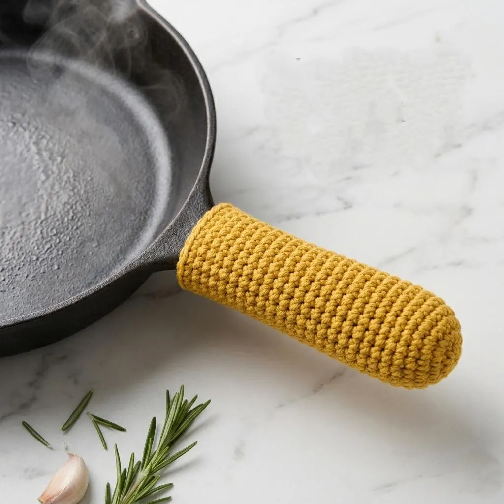 Crochet Pan Handle Cover, Cotton Heat Resistant Cozy, Kitchen Gift