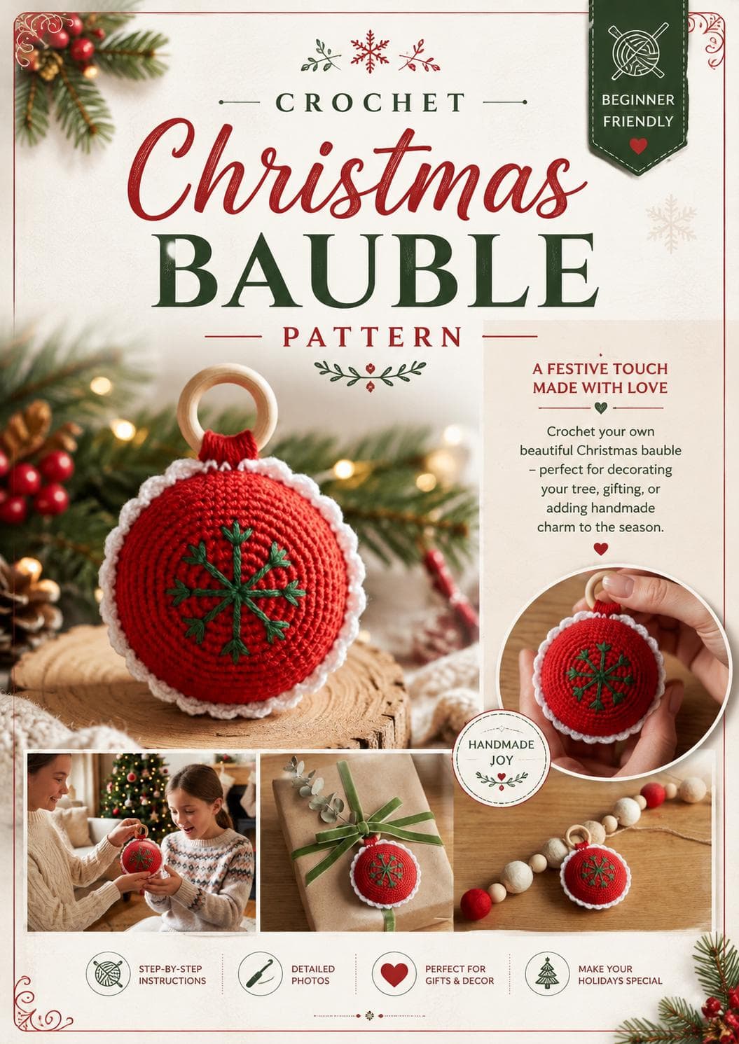 Crochet Christmas Bauble Pattern, Christmas Ball Ornament, Handmade Crochet Ornament, Beginner Christmas Decor PDF - image 3
