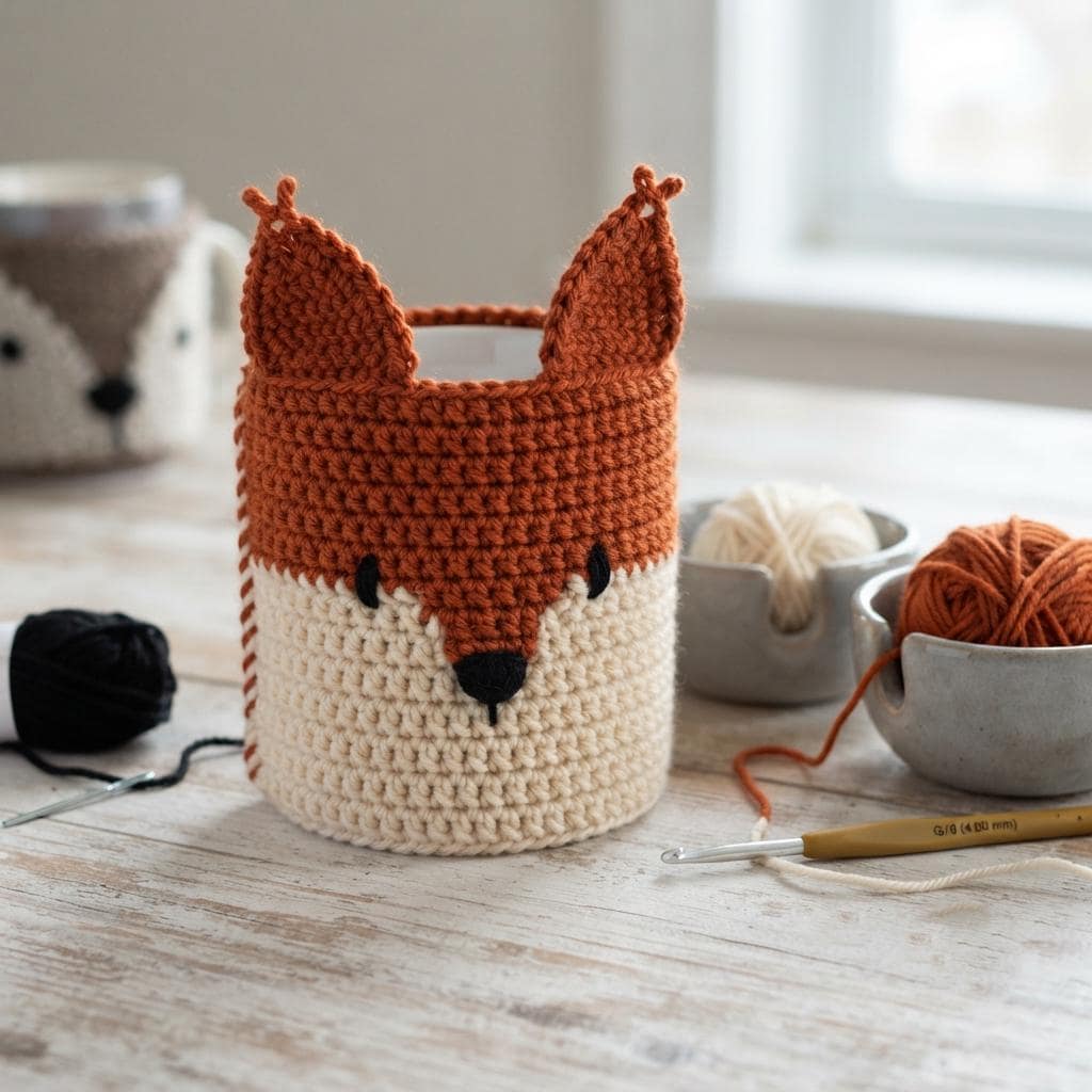 Woodland Fox Coffee Cozy Crochet Pattern, Fox Mug Cozy Pattern PDF, Crochet Cup Sleeve, Crochet Pattern Coffee Cozy, Mug Hug Crochet Pattern