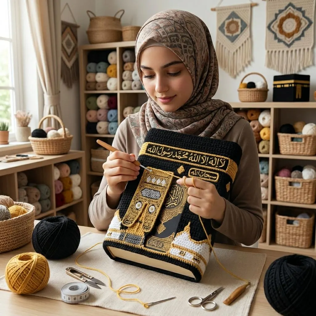 Crochet Quran Cover Pattern, Islamic Holy Book Sleeve, Textured Gold Accents (PDF Pattern) - image 4