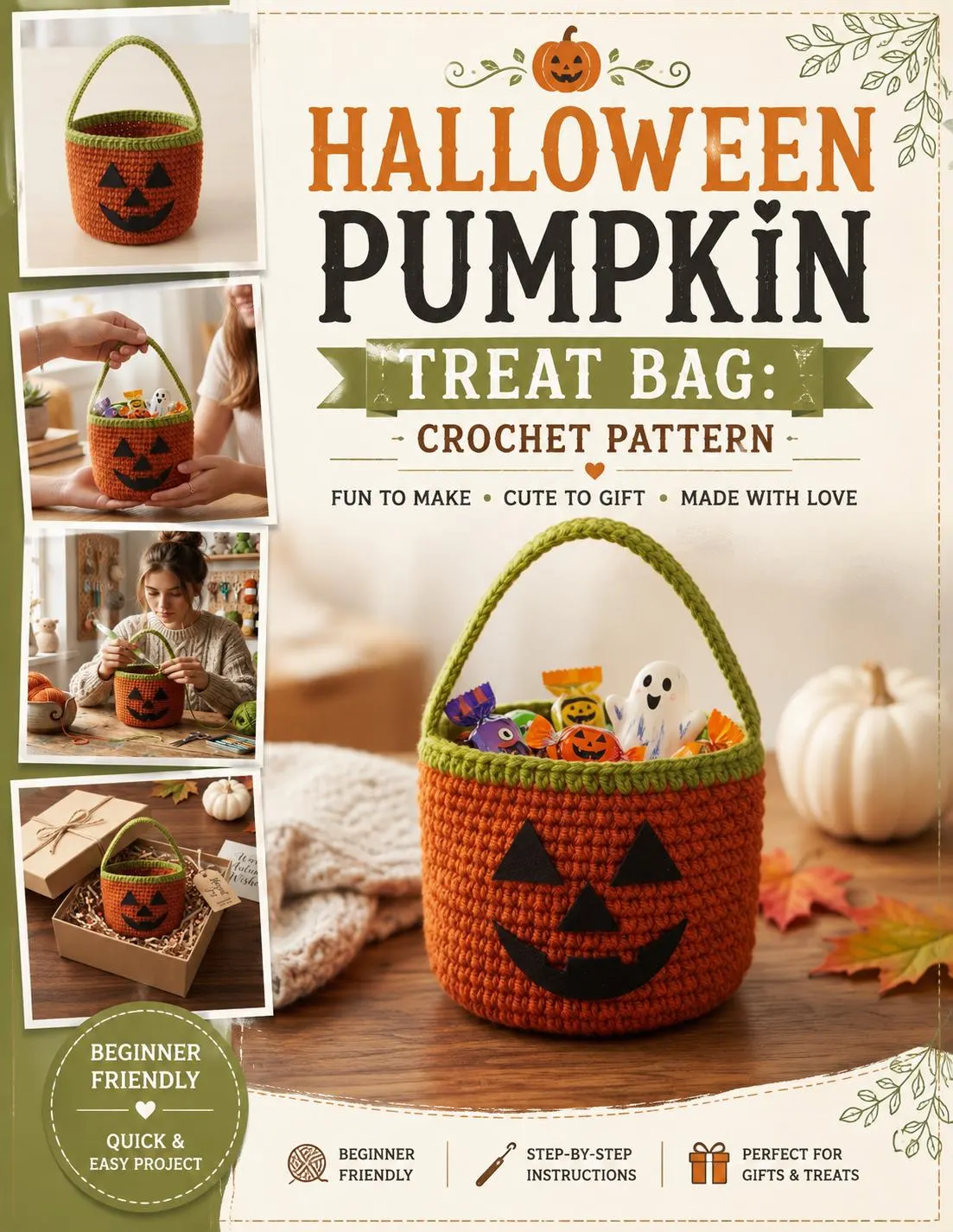 Halloween Pumpkin Treat Bag Crochet Pattern PDF, Jack O Lantern Bag Pattern, Trick Or Treat Bag Crochet, Pumpkin Candy Bag - image 3
