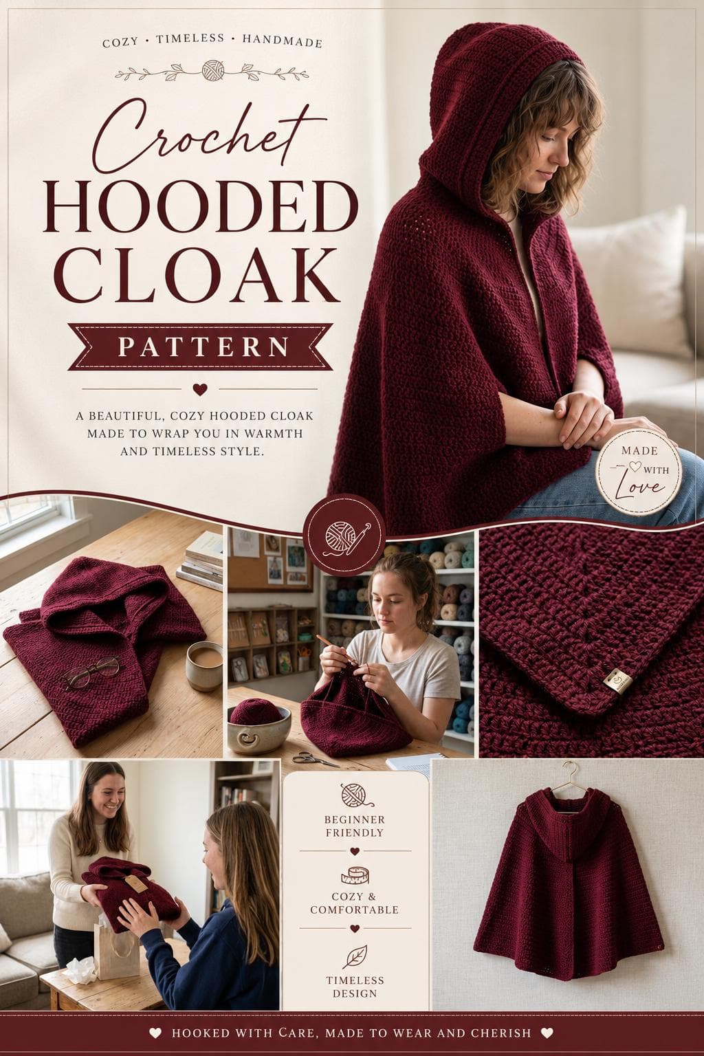 Crochet Hooded Cloak Pattern PDF, Easy Crochet Cape Pattern, Hooded Crochet Cape, Fantasy Cloak, Medieval Cape, Beginner Crochet Pattern - image 3