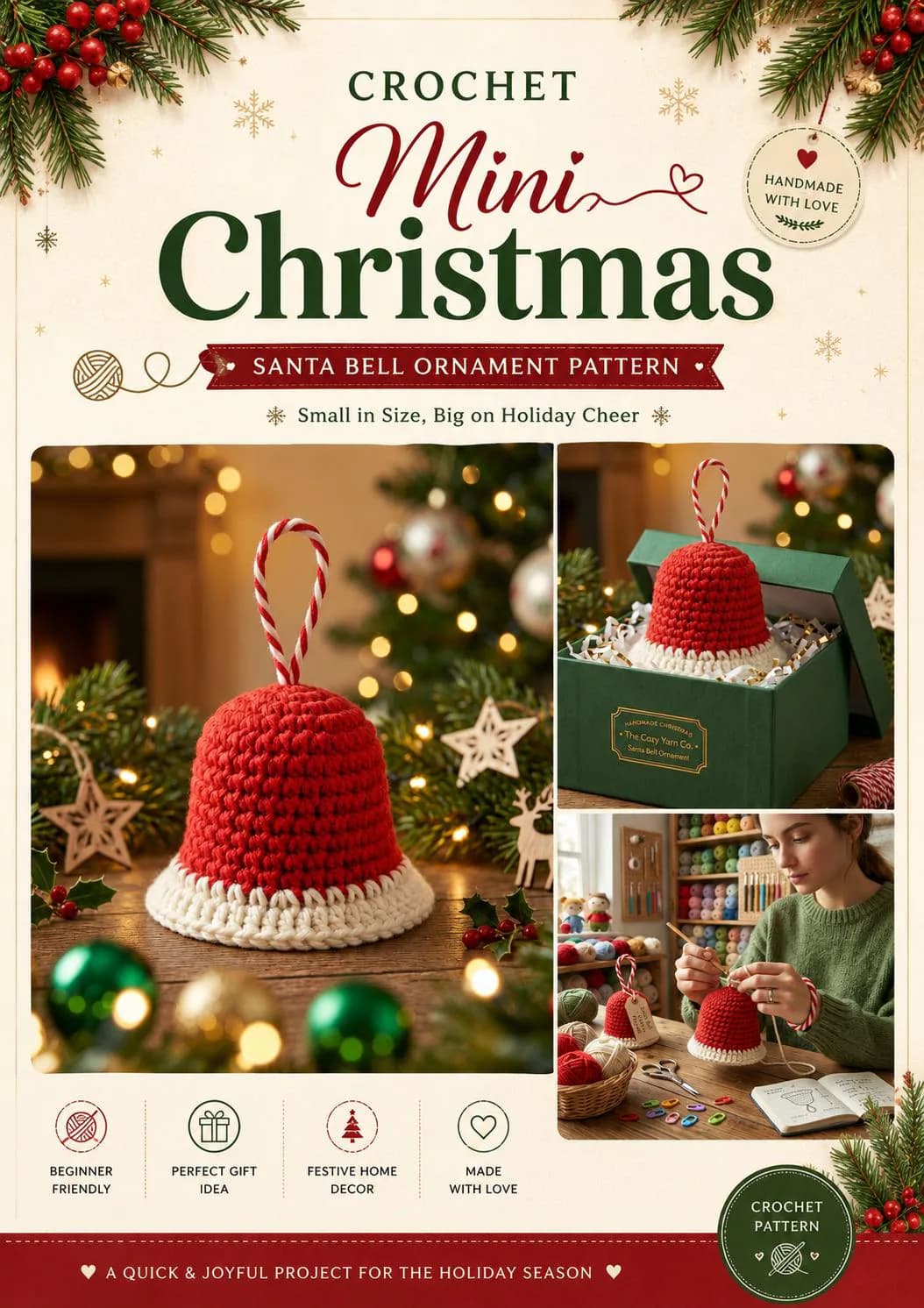 Crochet Christmas Bell Pattern PDF, Mini Bell Ornament Crochet, Christmas Bell Christmas Decoration, Holiday Crochet, Tree Ornament Pattern - image 3