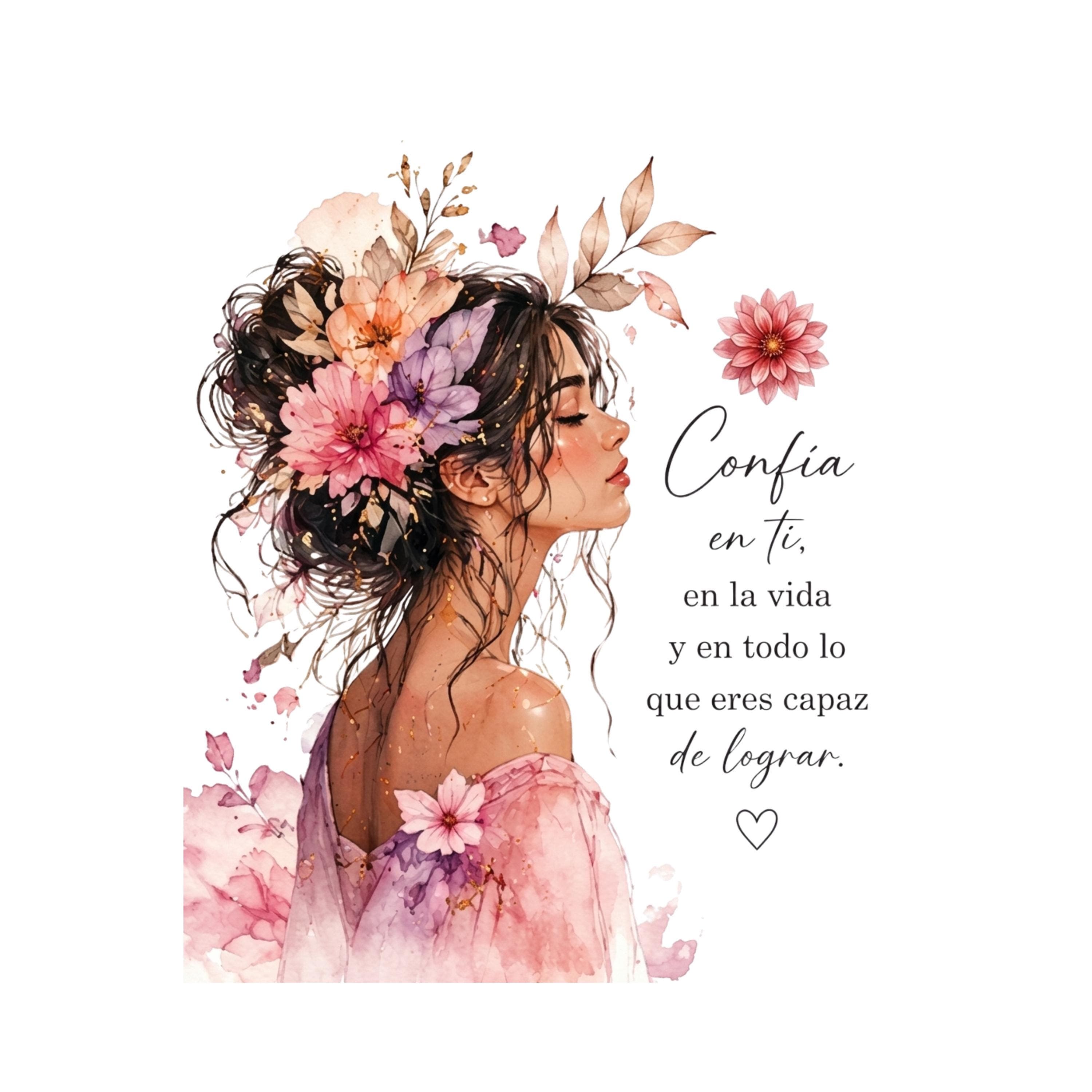 Design 10 Boho Girl Clipart Bundle – Floral Inspirational Quotes in Spanish (Digital Download)
