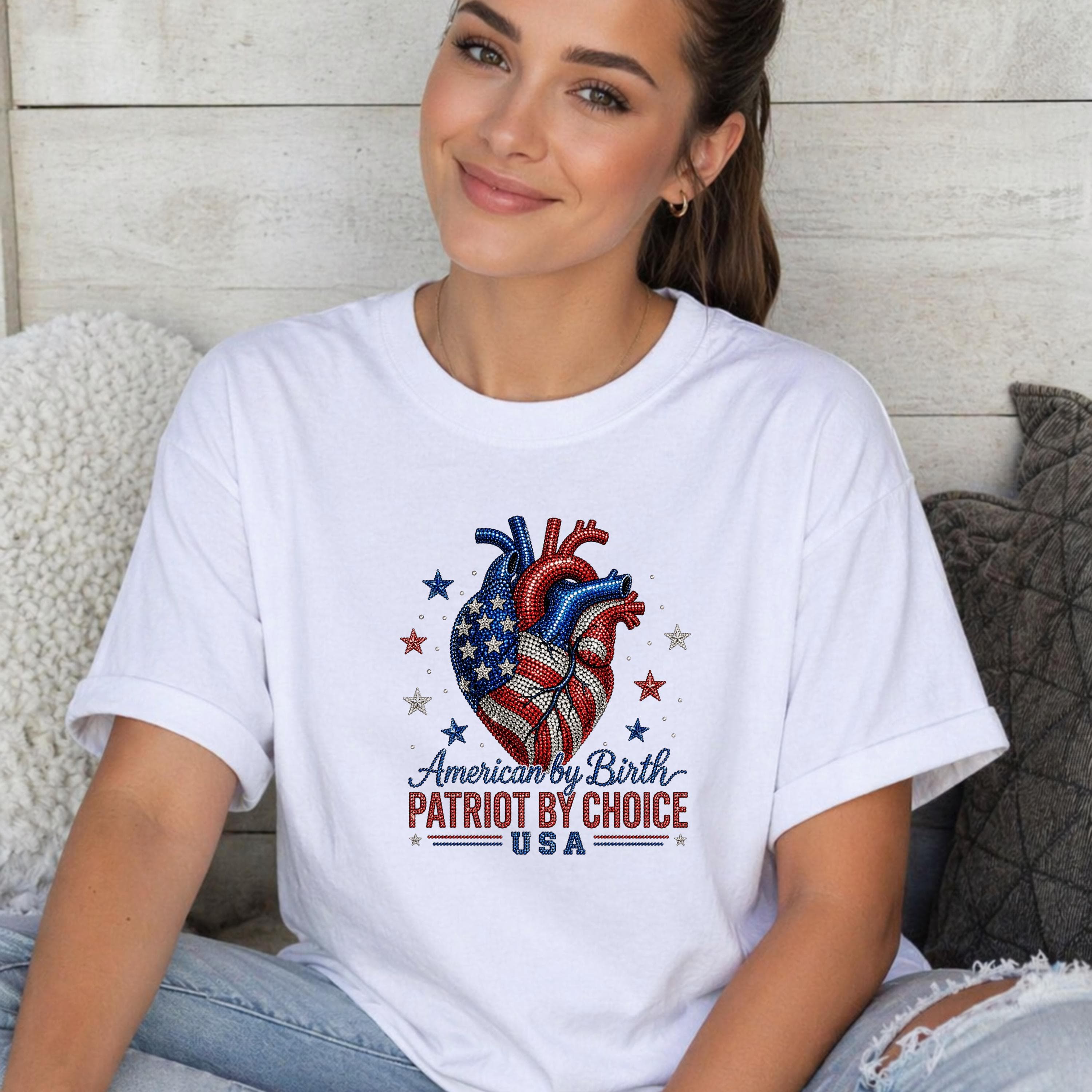 Patriotic Anatomical Heart PNG, American Flag Rhinestone Design (Digital Download) - image 5