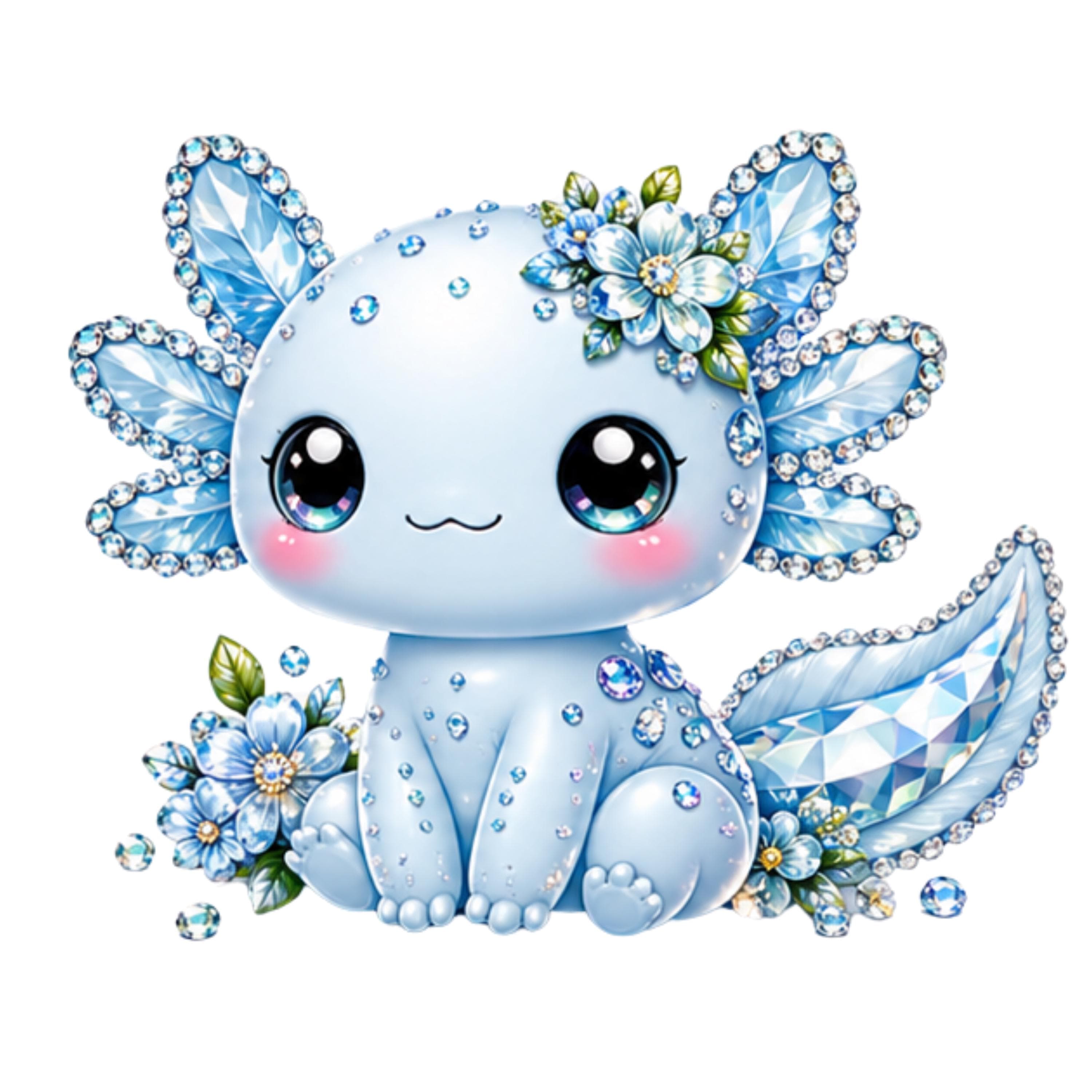 Diamond Axolotl floral Stickers Bundle | Pastel Kawaii Clipart | PNG Sublimation axolotl printable - image 5