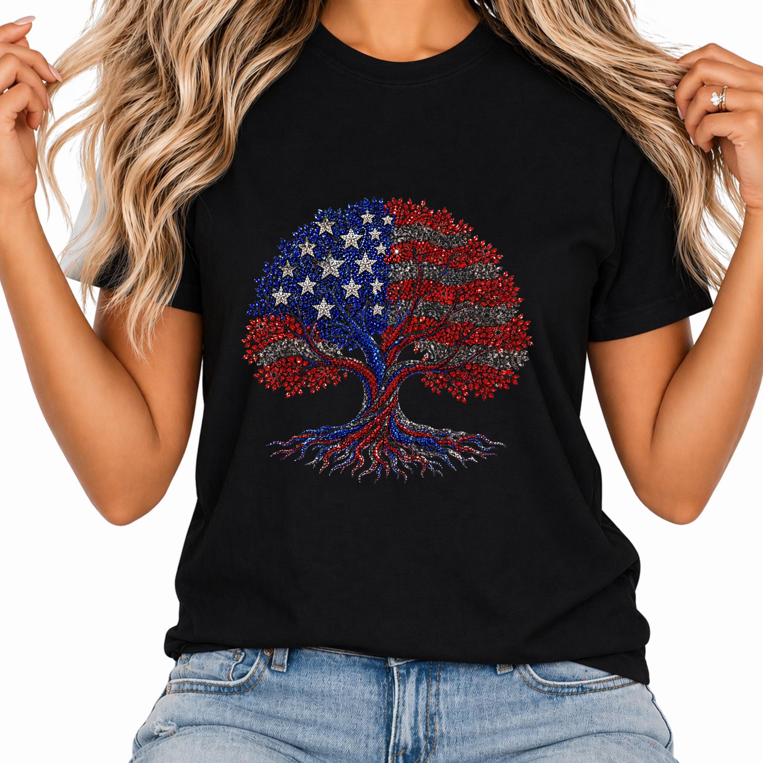 Patriotic Rhinestone Tree PNG, American Flag Clipart (Digital Download) - image 4