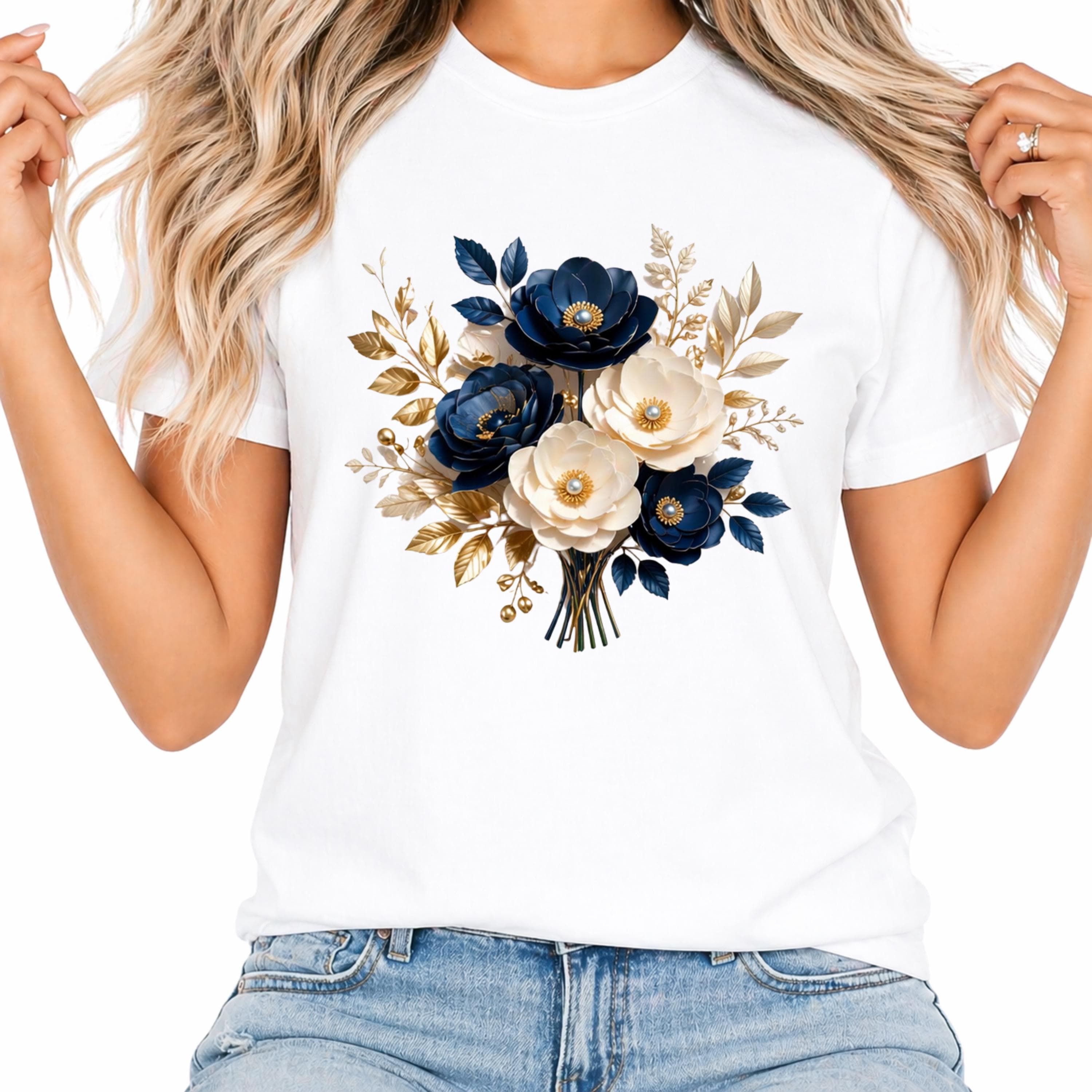 Design 3D Floral Bouquet strass t-shirt PNG Pack (4 Colors) - Elegant Wedding Flower Bundle - image 5