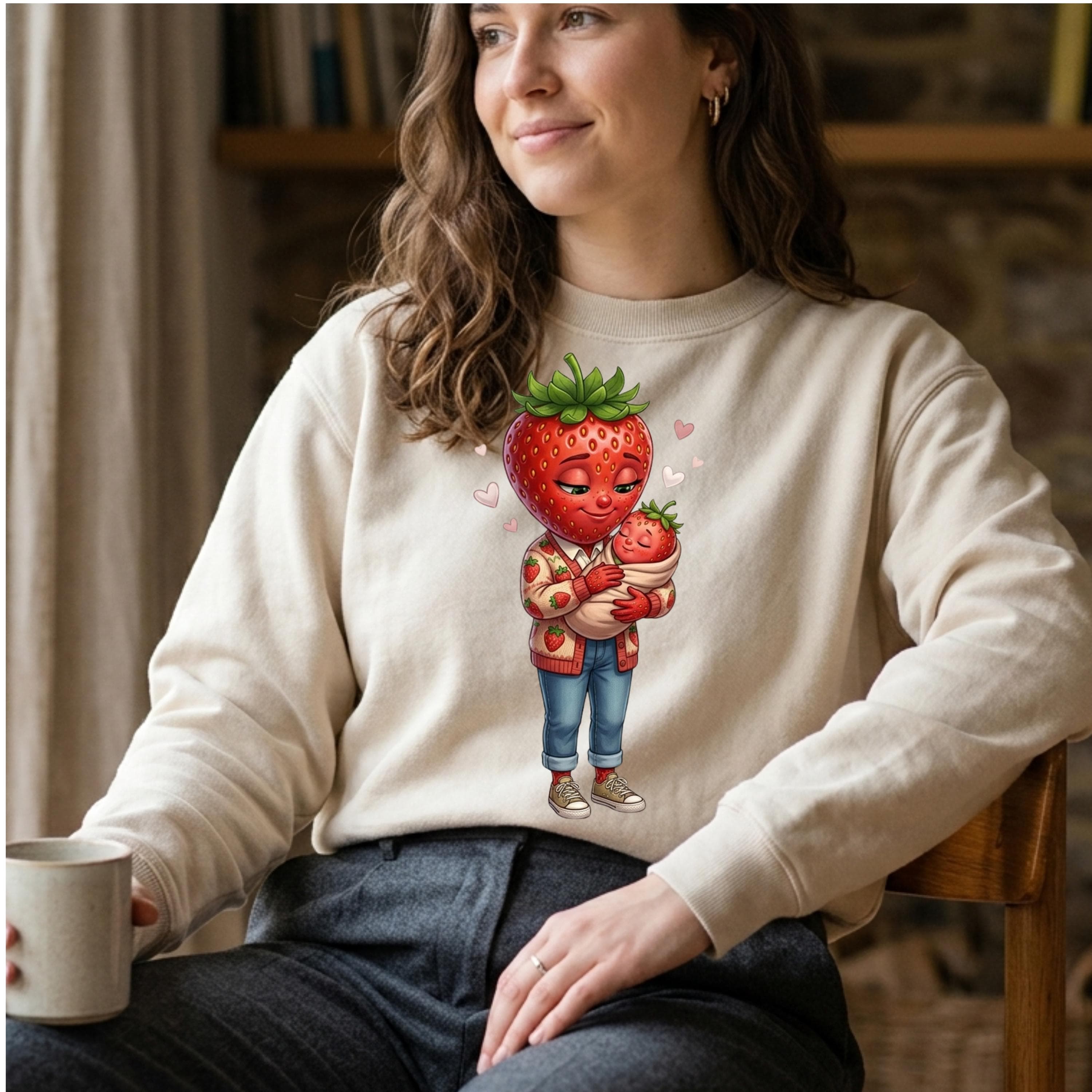 Strawberry Mom Baby PNG, Kawaii Fruit Family Sublimation Design (Digital Download) - image 3