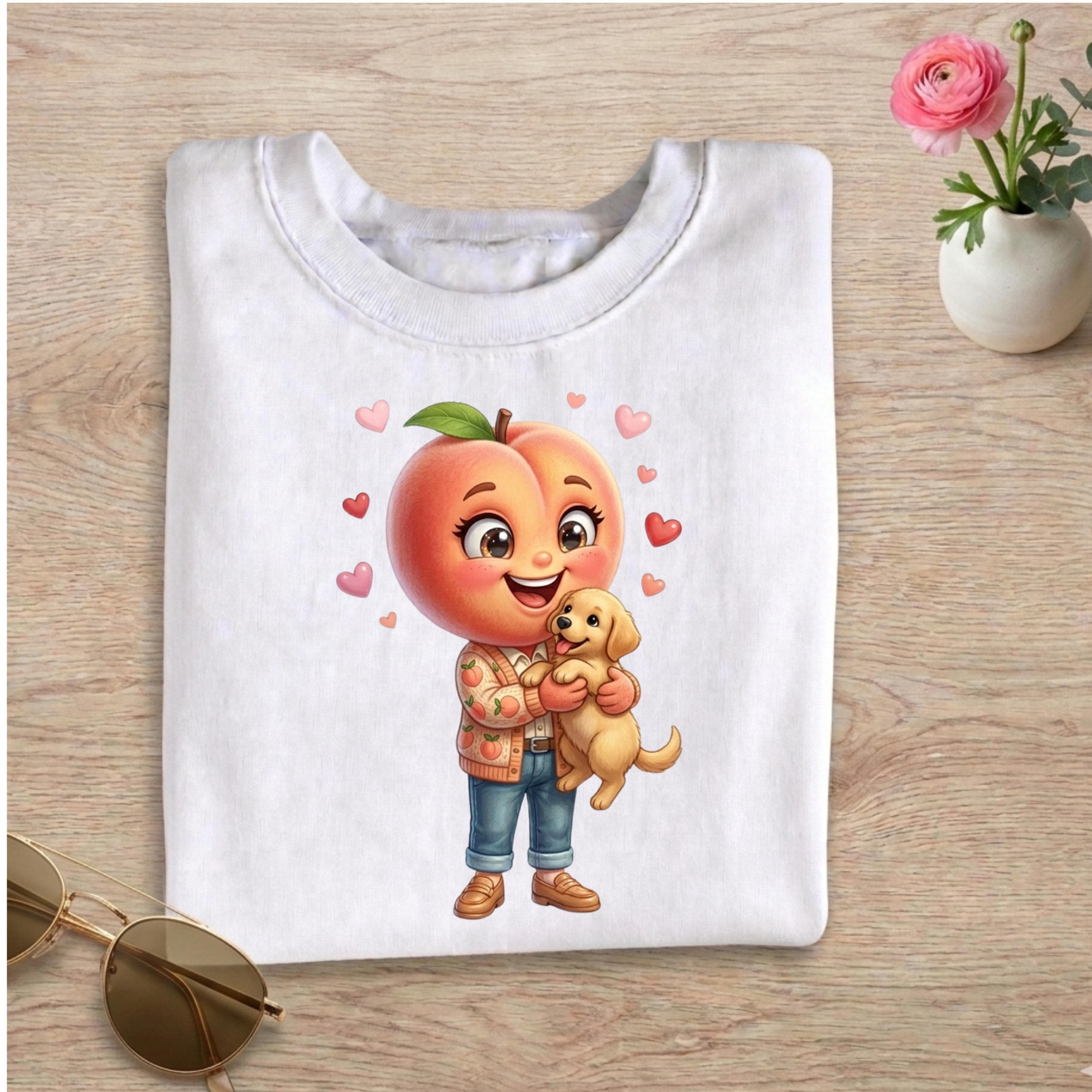 3D Peach Hugging Puppy PNG, Kawaii Dog Sublimation Design (Digital Download)