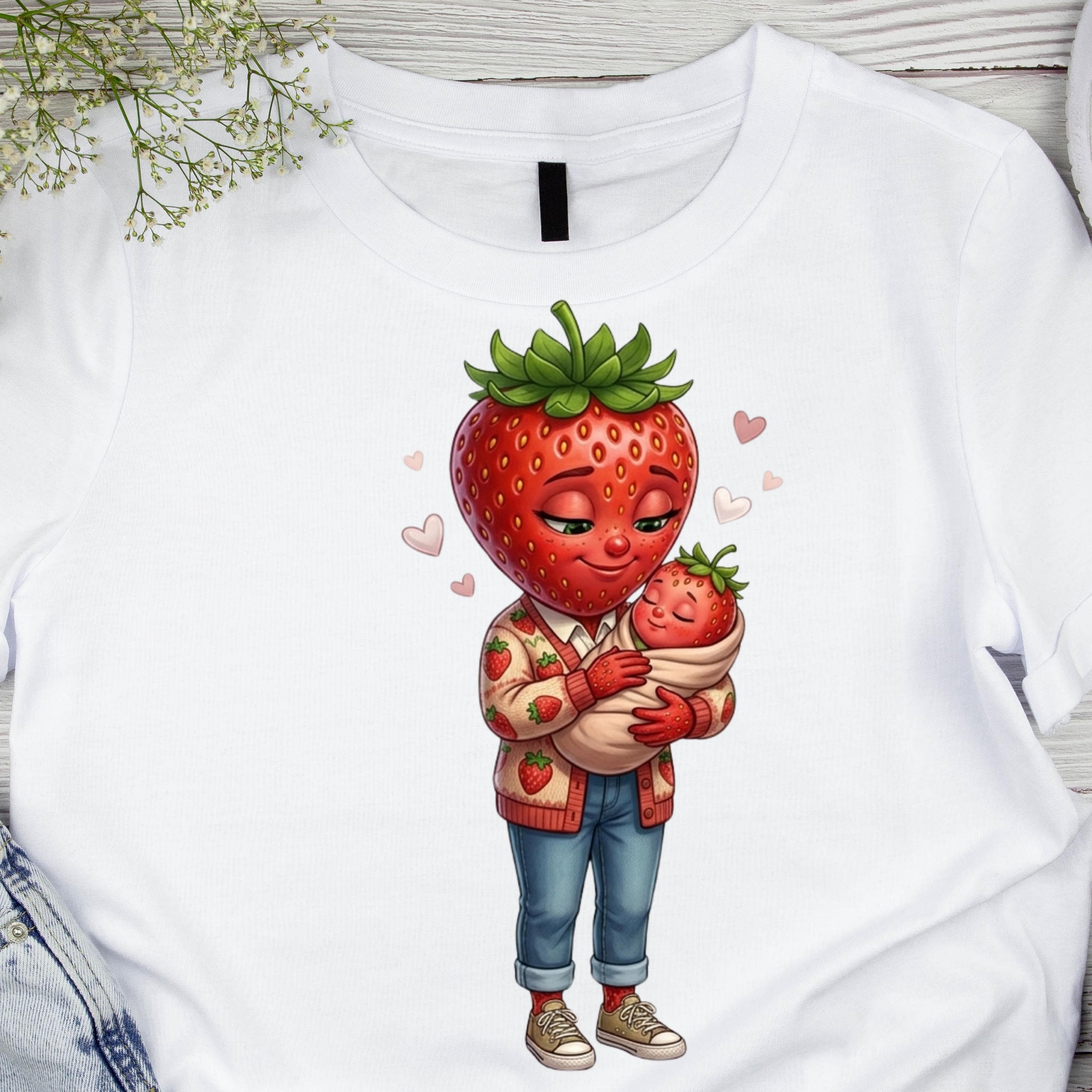 Strawberry Mom Baby PNG, Kawaii Fruit Family Sublimation Design (Digital Download) - image 4