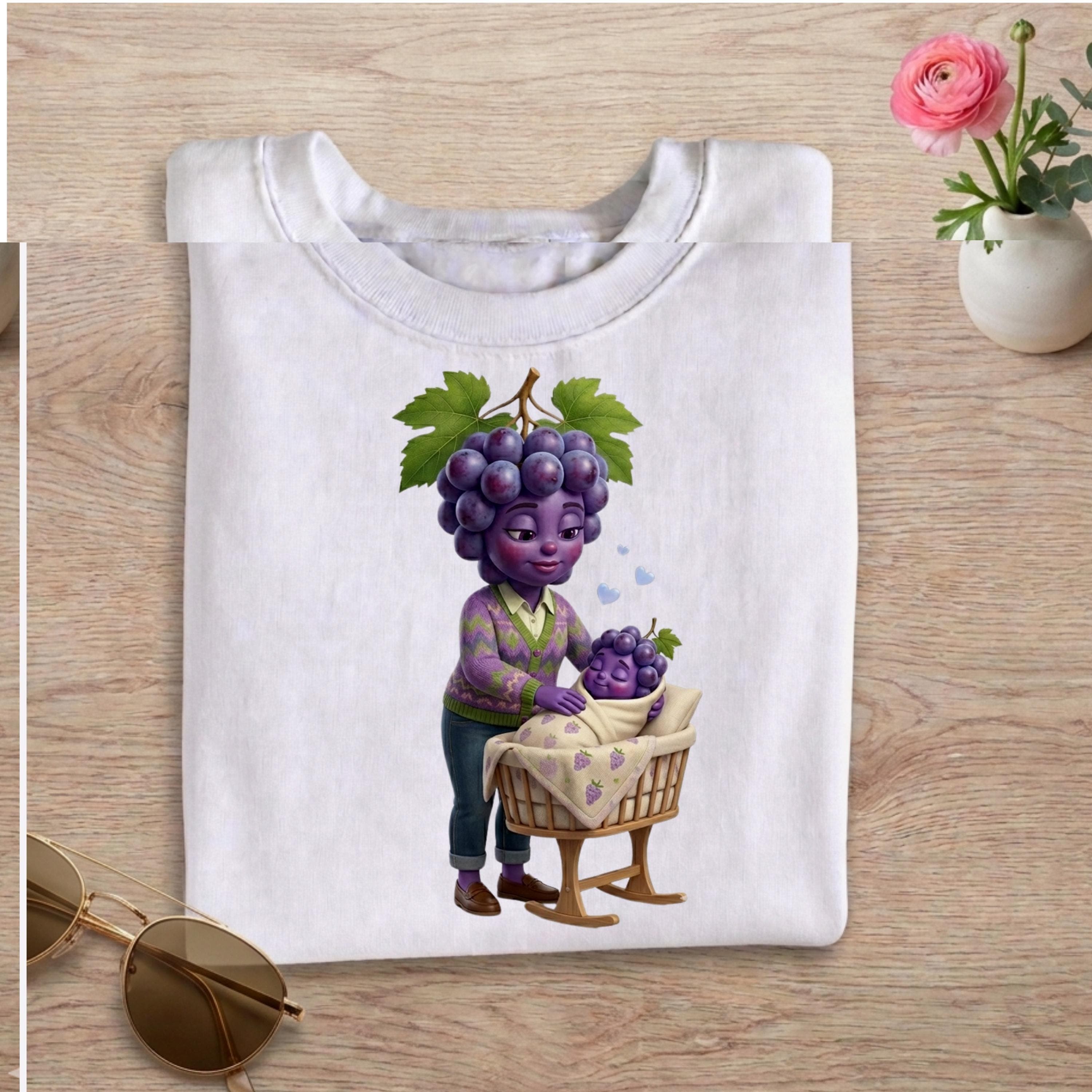 Grape Mom Baby Crib PNG, Nursery Sublimation Design, Kawaii Family T-shirt Print (Digital Download) - image 3