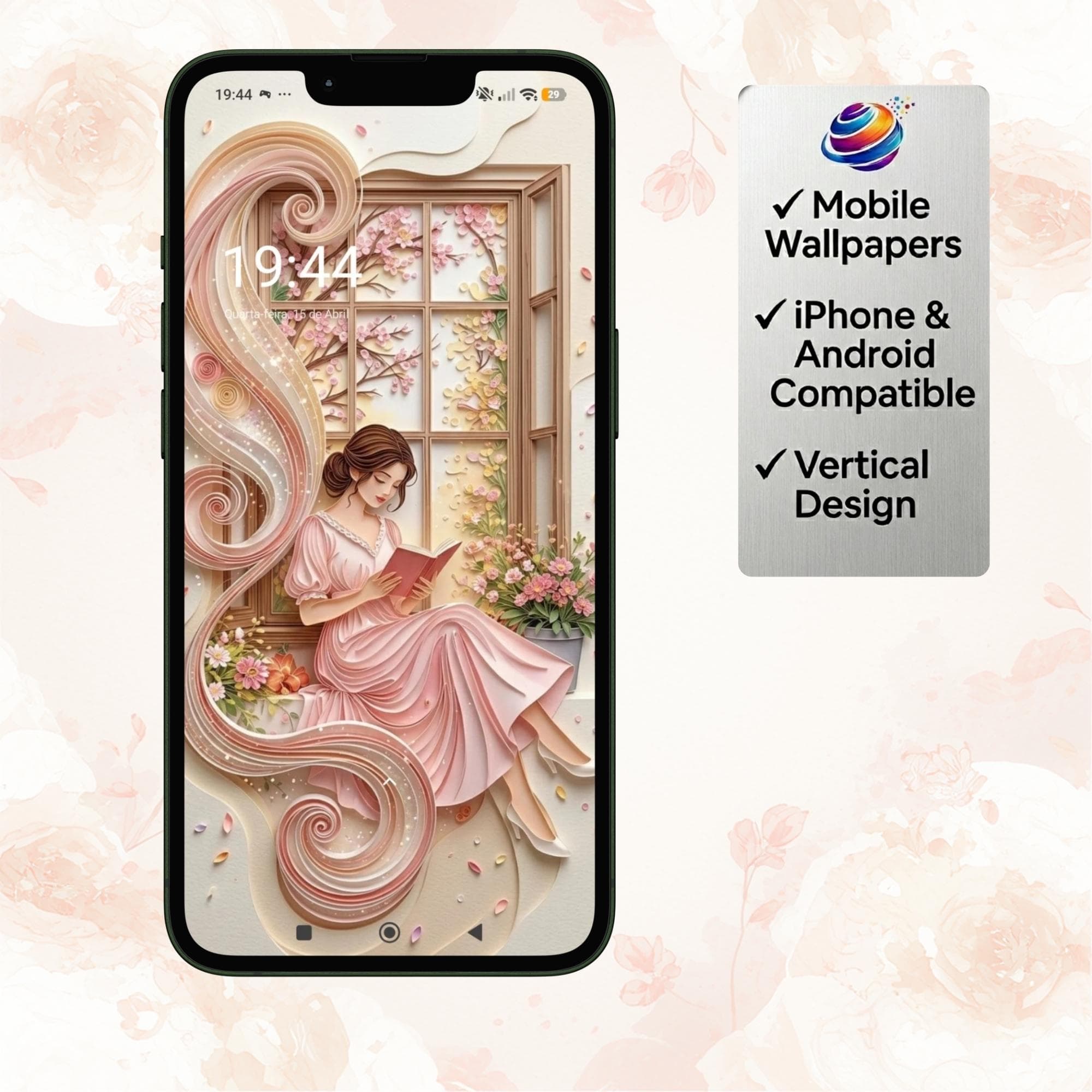Design Cozy Feminine Wallpaper Girl Reading by Window (Digital Download)