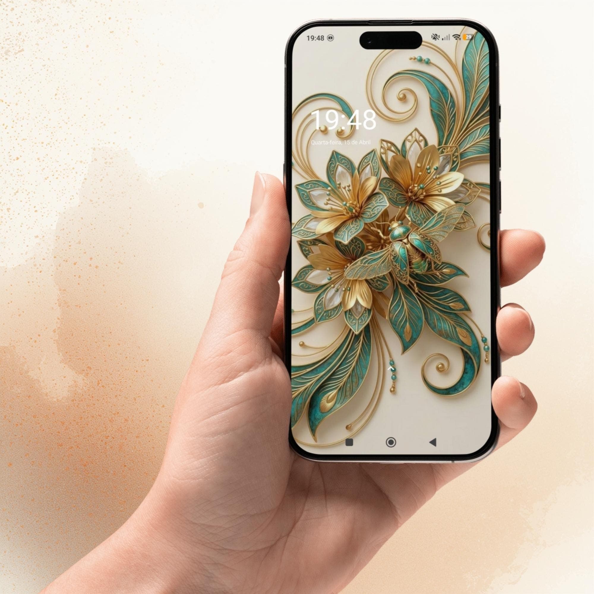 Golden Bee Phone Wallpaper, Elegant Nature Design, Luxury Background (Digital Download) - image 3