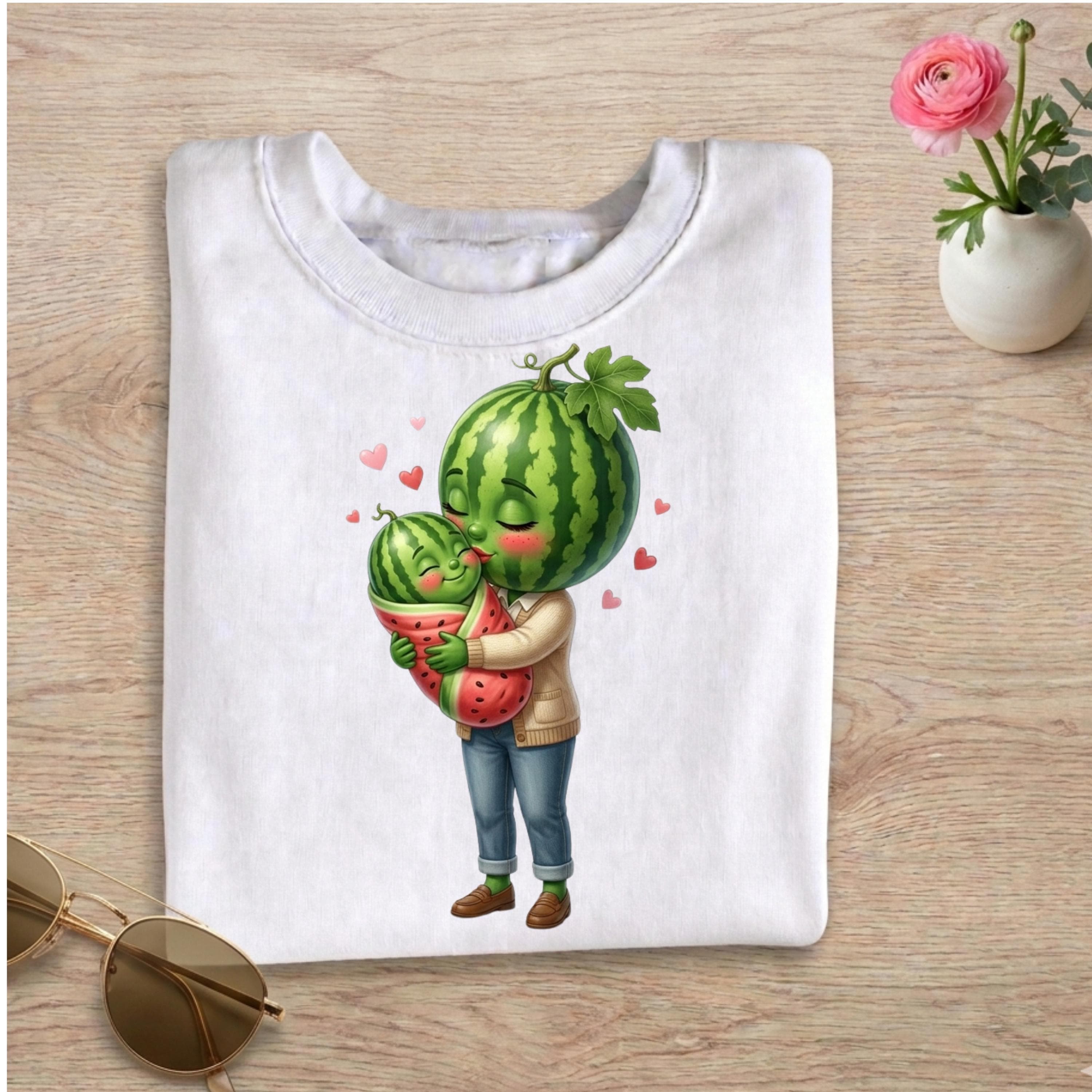 Watermelon Mom Baby 3D PNG, Kawaii Fruit Family Sublimation Design (Digital Download)
