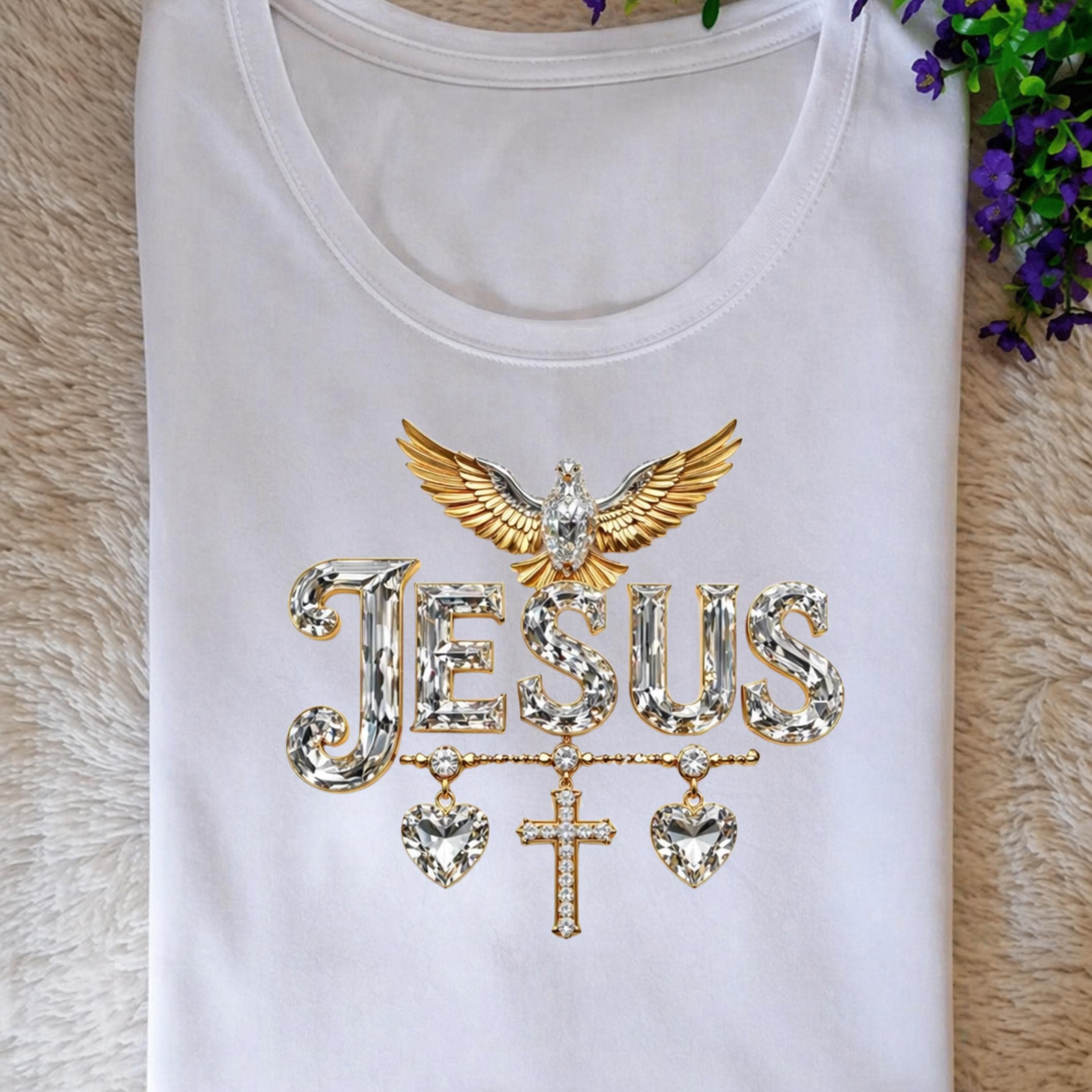 Design Faux Rhinestone Jesus 4 PNG Pack – Bling Christian Sublimation Art (Digital Download) t-shirt - image 4