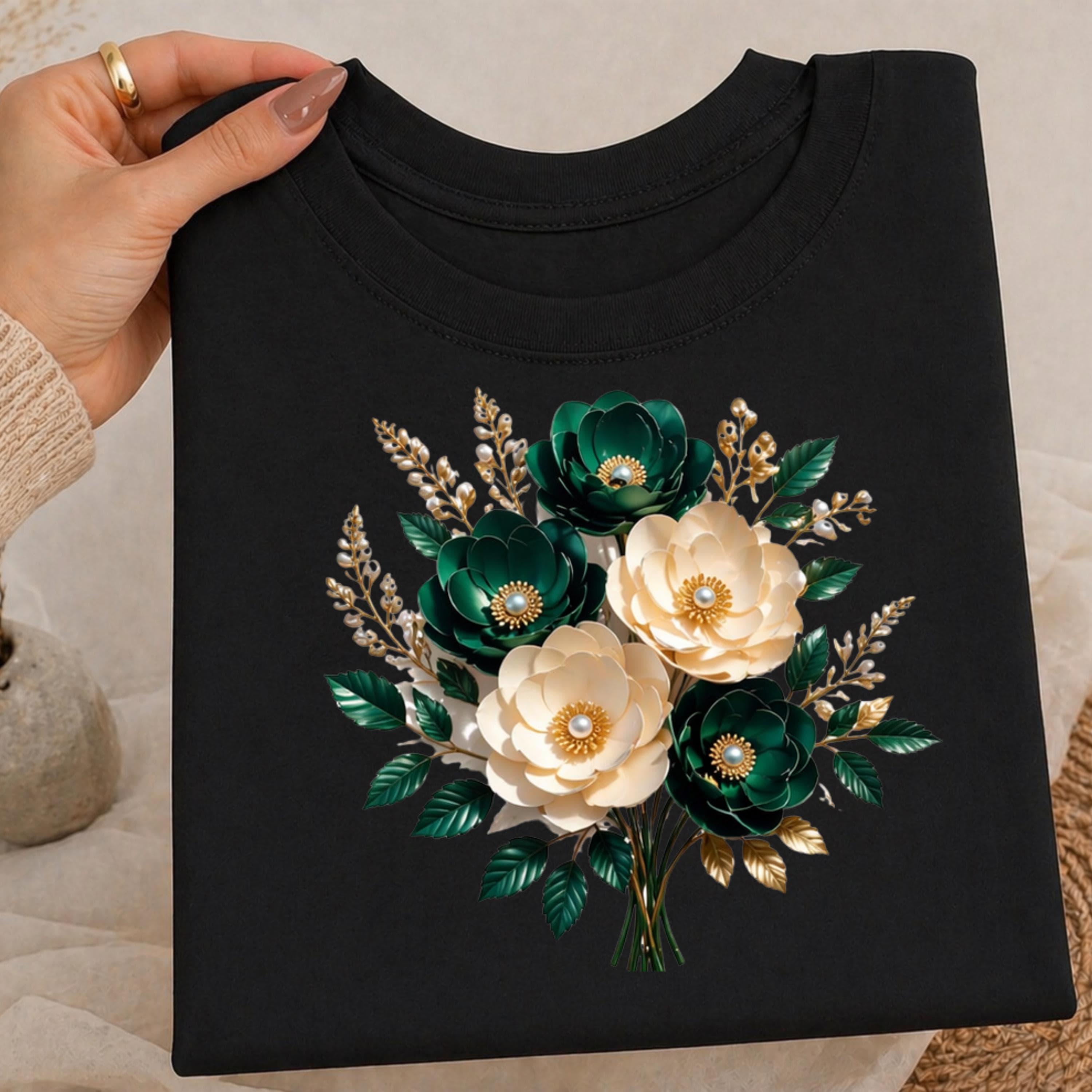 Design 3D Floral Bouquet strass t-shirt PNG Pack (4 Colors) - Elegant Wedding Flower Bundle - image 3