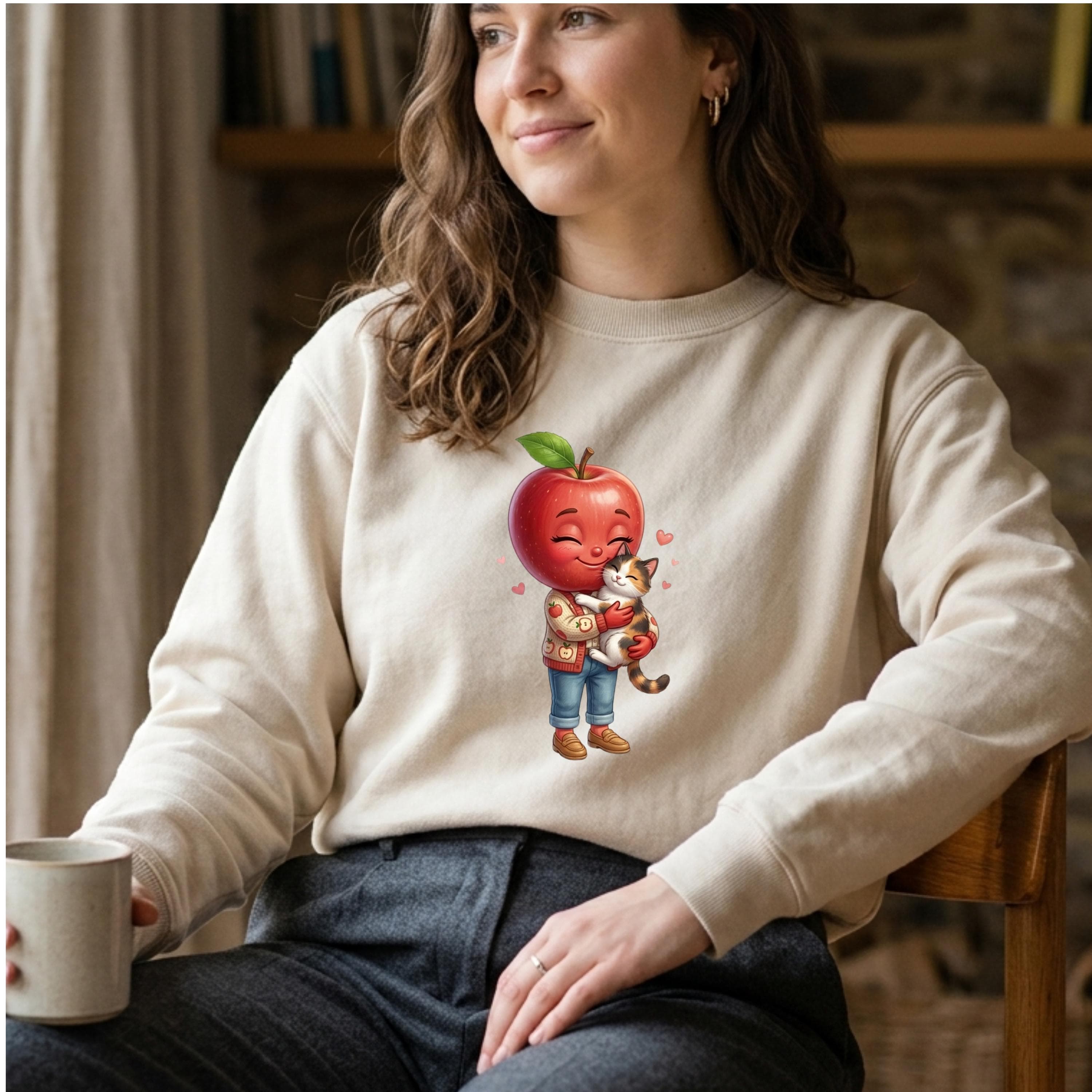 Apple Hugging Cat PNG, 3D Kawaii Kitten Design, Sublimation T-shirt Print (Digital Download) - image 4