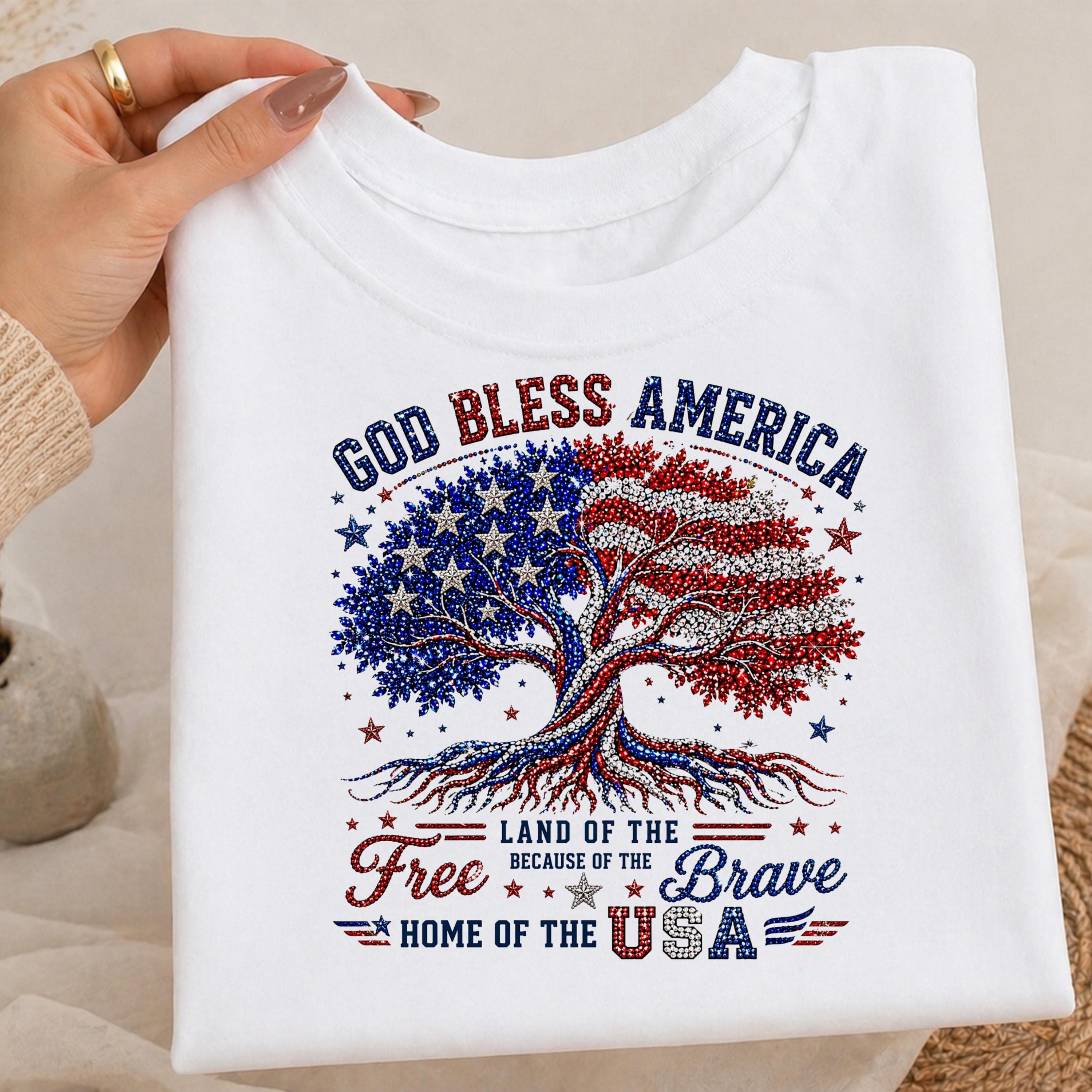 Patriotic Tree PNG, Rhinestone USA Design, God Bless America (Digital Download) - image 3