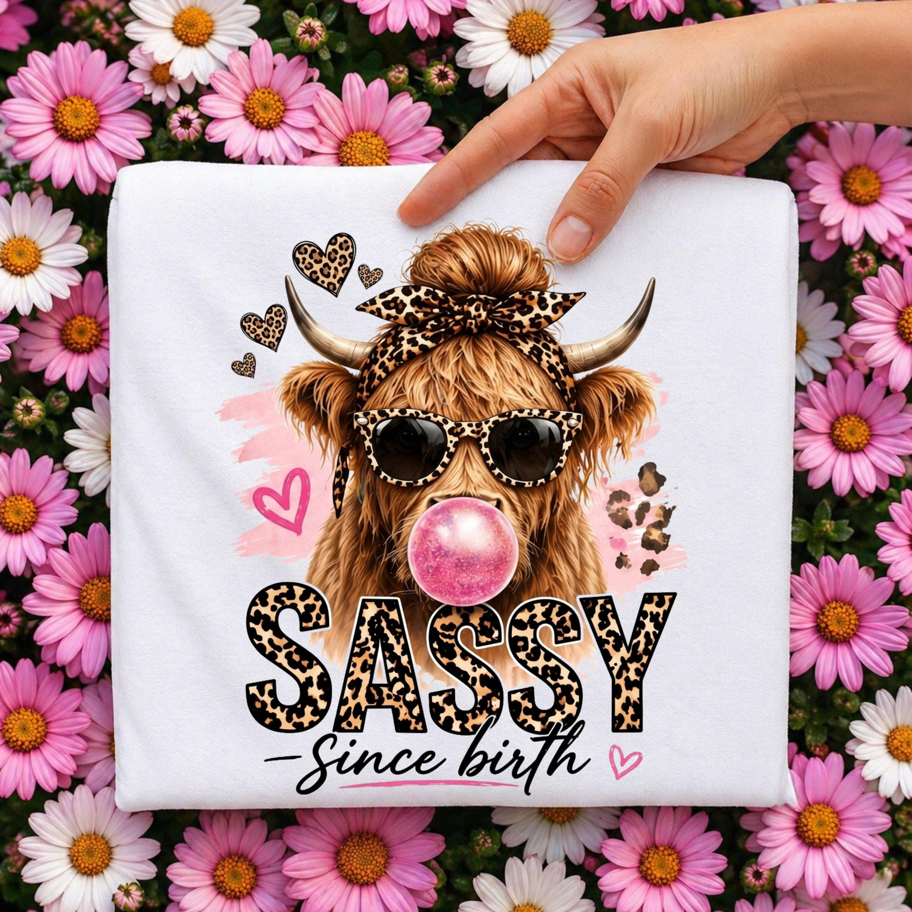 Sassy Highland Cow PNG, Leopard Sunglasses, Western Girl Sublimation Design (Digital Download)