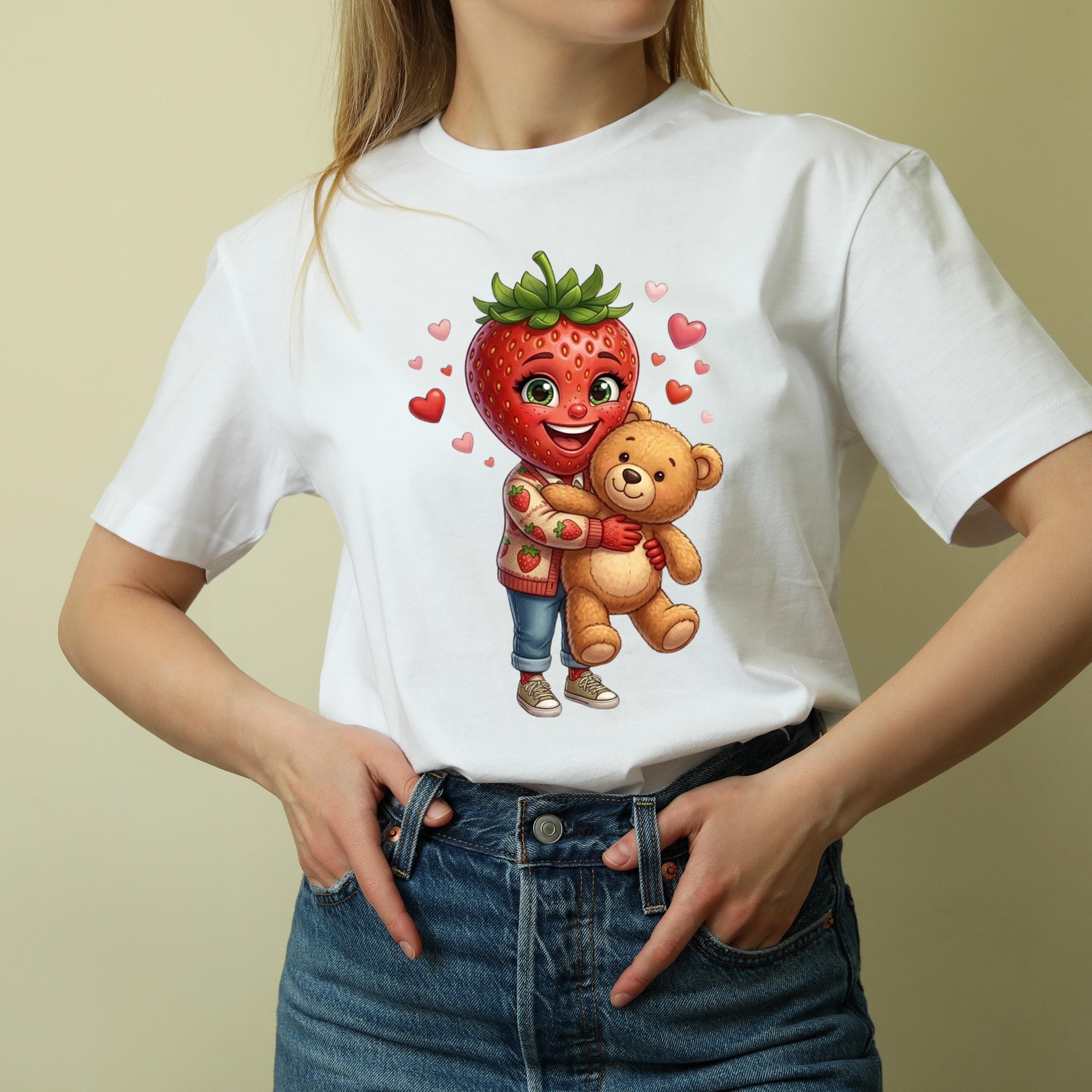 Strawberry Teddy Bear Hug PNG, Kawaii Fruit Plush Toy Sublimation Design (Digital Download) - image 4