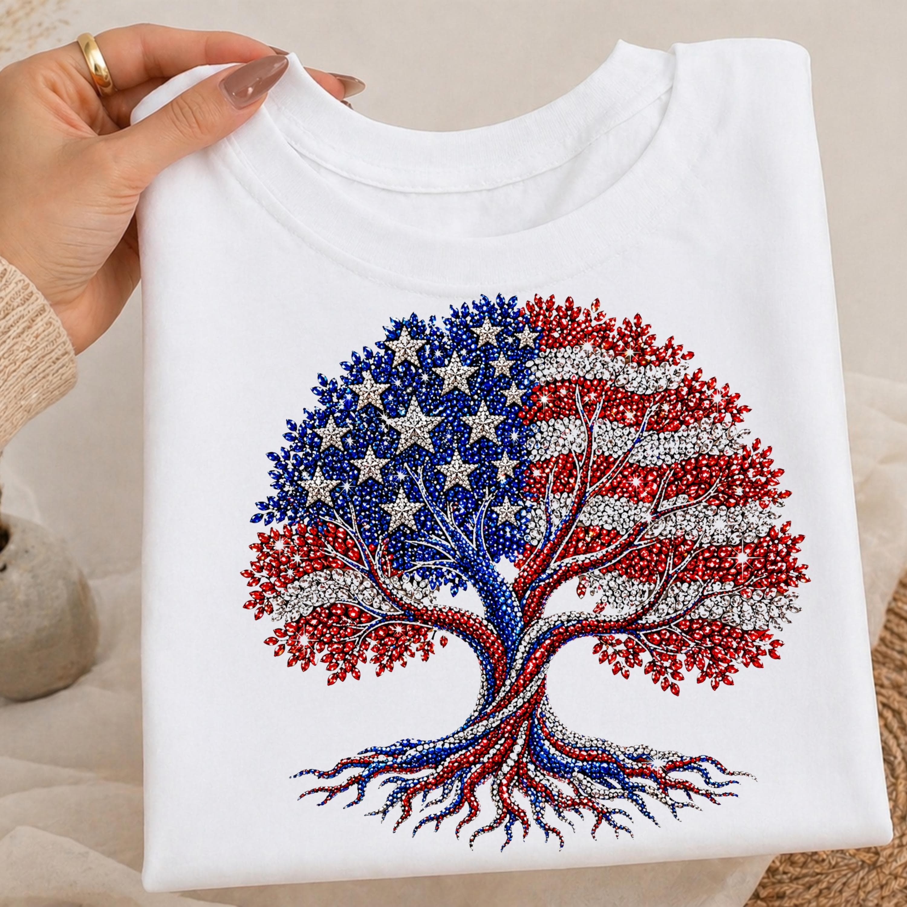 Patriotic Rhinestone Tree PNG, American Flag Clipart (Digital Download) - image 3