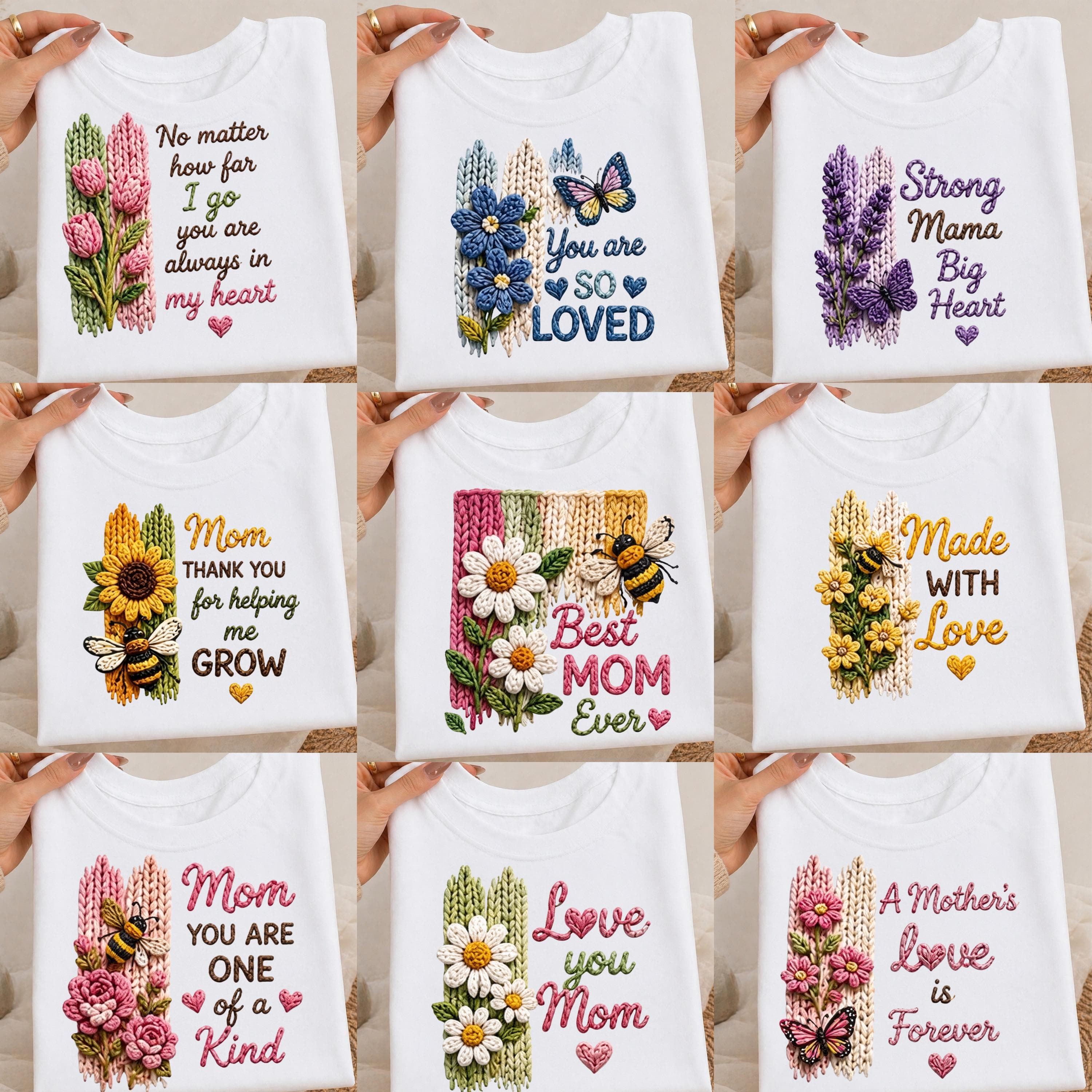 Design Clipart Floral Mom Quotes PNG Bundle | Crochet Yarn Style Sublimation Clipart (Digital Download)