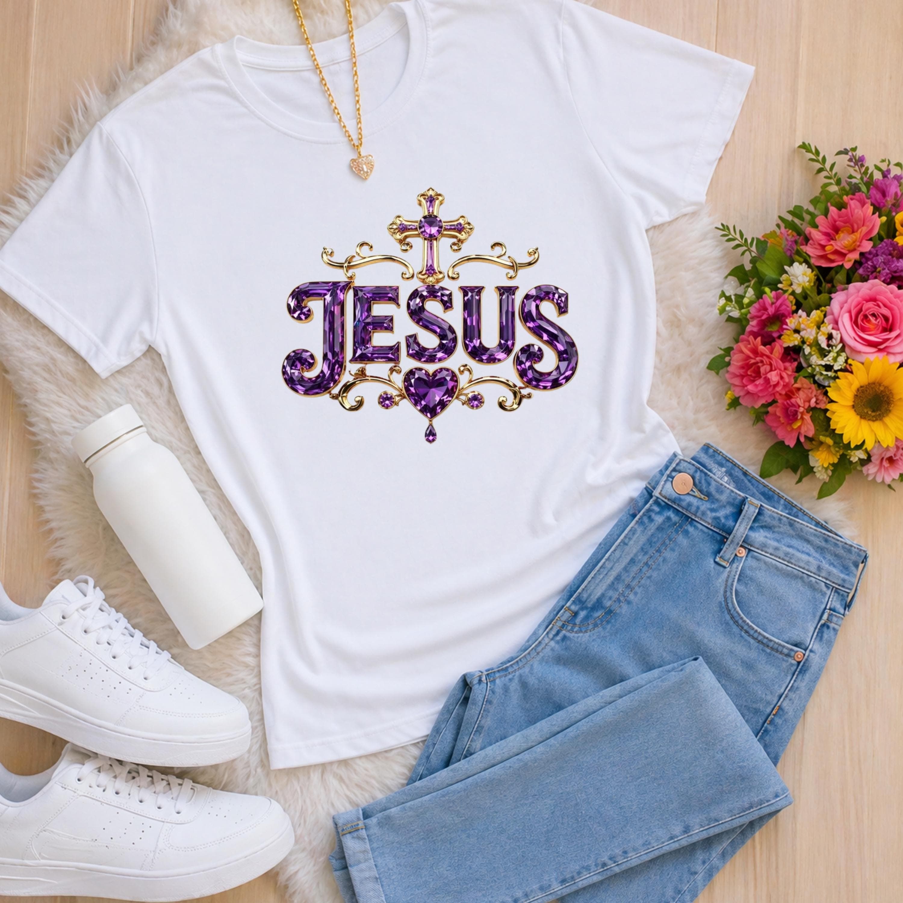 Design Faux Rhinestone Jesus 4 PNG Pack – Bling Christian Sublimation Art (Digital Download) t-shirt - image 3