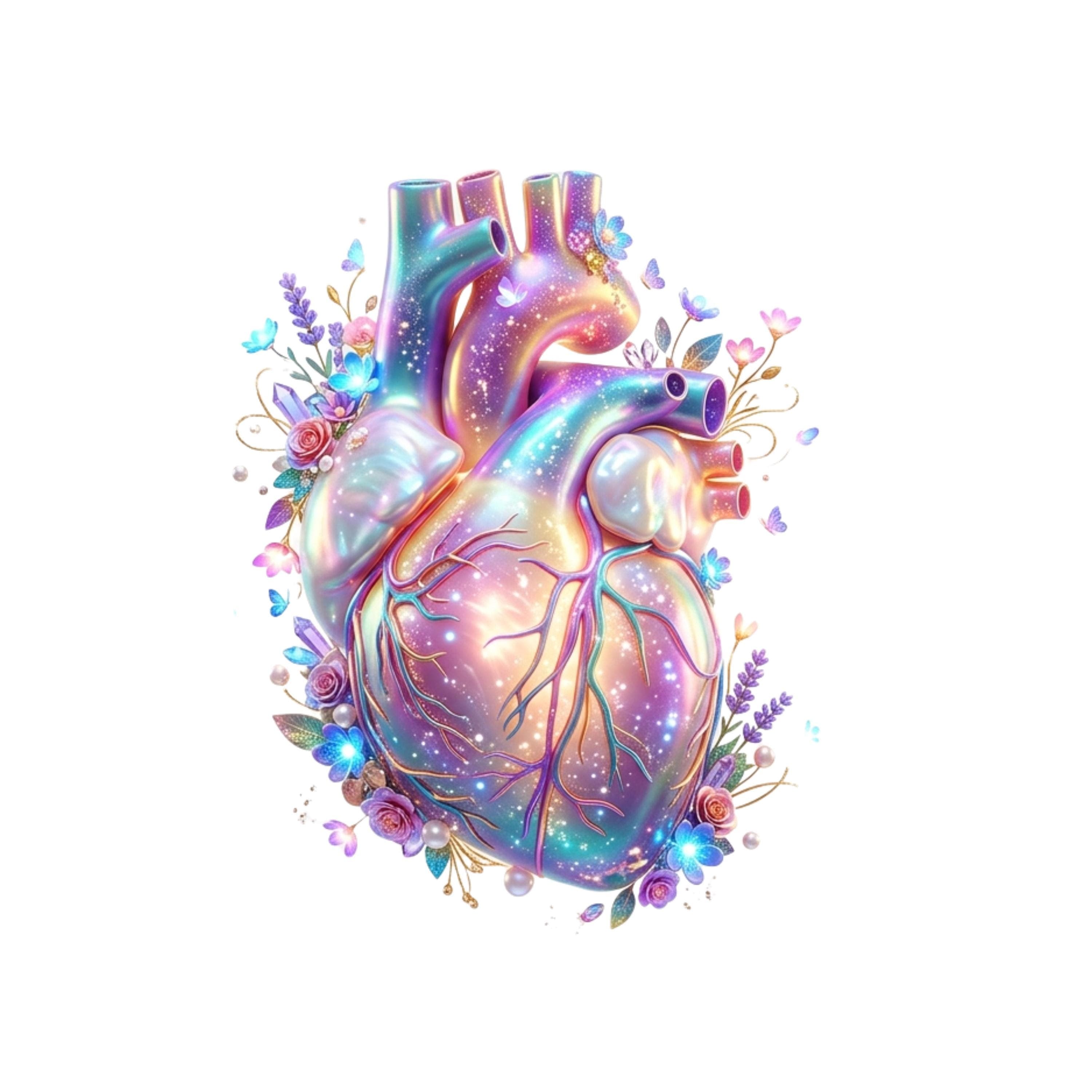 20 Design Anatomical Heart Bundle, Gothic Heart Clipart, Transparent PNG Download holographic iridescent - image 3