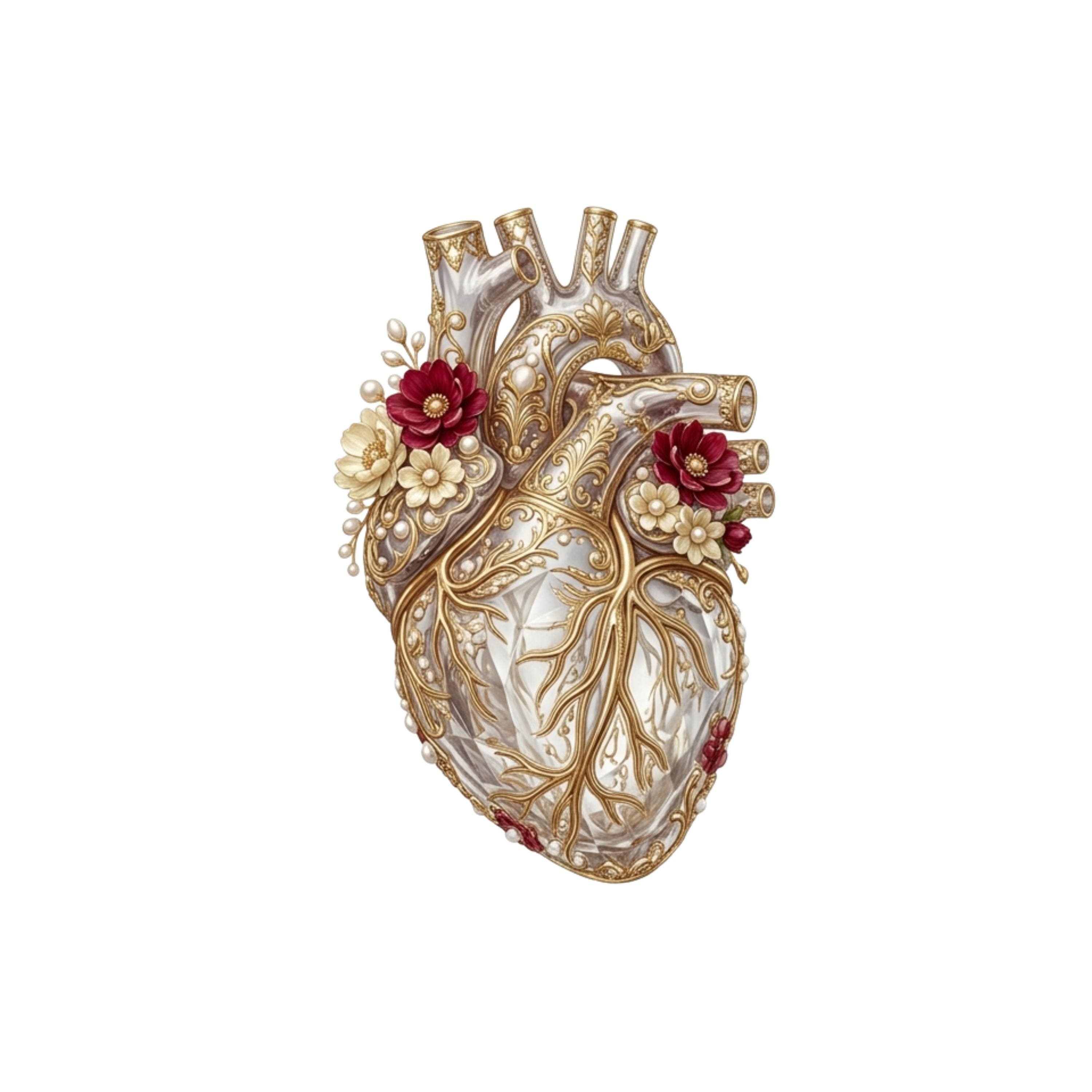 20 Design Anatomical Heart PNG Bundle, Gothic Heart Clipart, Transparent floral Download