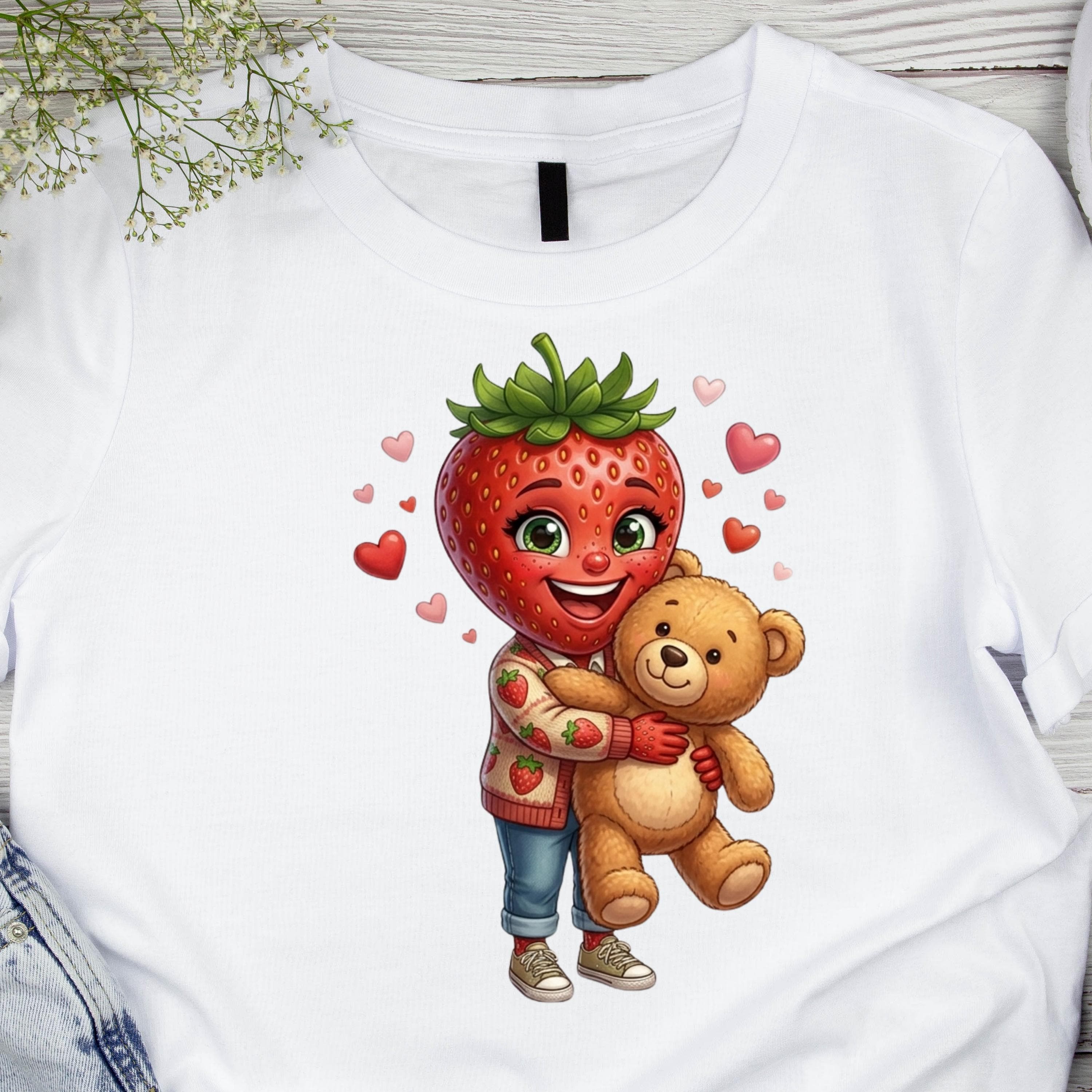 Strawberry Teddy Bear Hug PNG, Kawaii Fruit Plush Toy Sublimation Design (Digital Download) - image 3