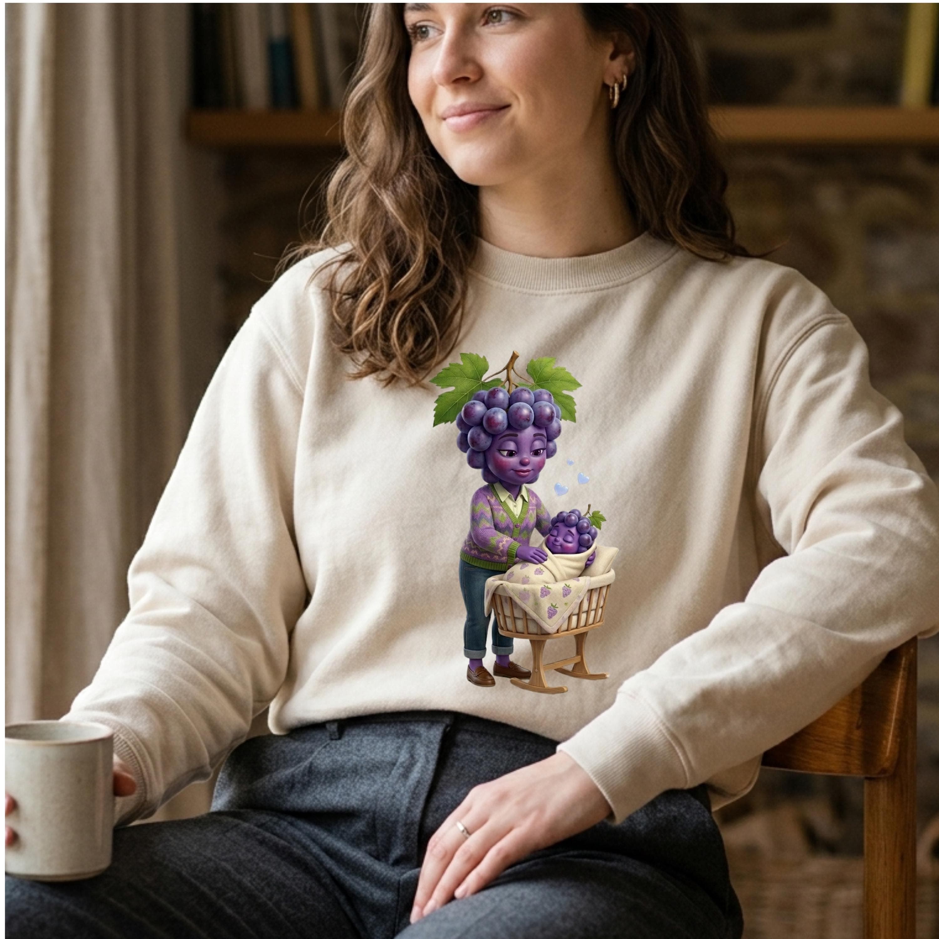 Grape Mom Baby Crib PNG, Nursery Sublimation Design, Kawaii Family T-shirt Print (Digital Download) - image 4