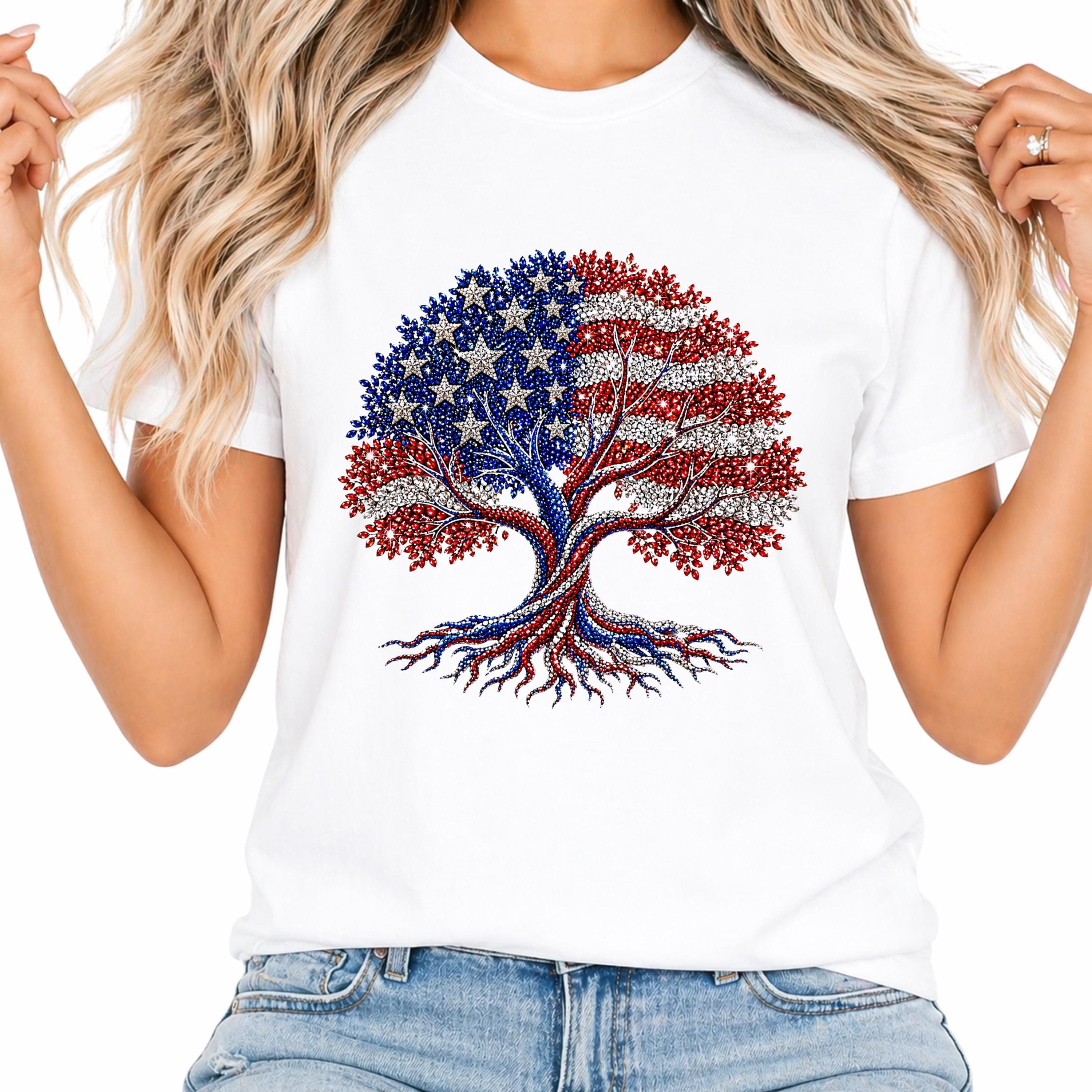 Patriotic Rhinestone Tree PNG, American Flag Clipart (Digital Download)