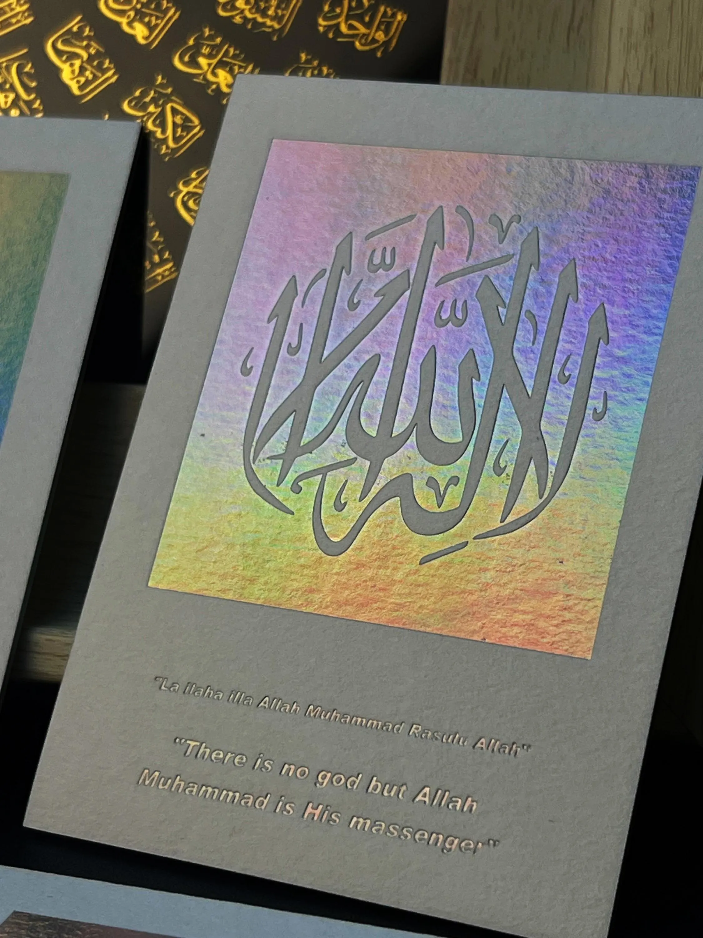 Arabic Holographic Shahada Calligraphy Flashcard: Islamic Faith Declaration, Quran Page Marker