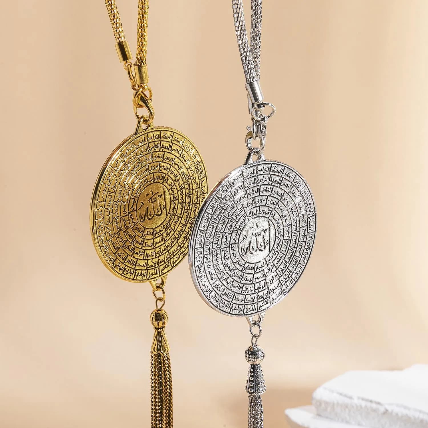Islamic Allah Calligraphy Car Pendant | Moon & Star Tassel Rearview Mirror Ornament - image 3