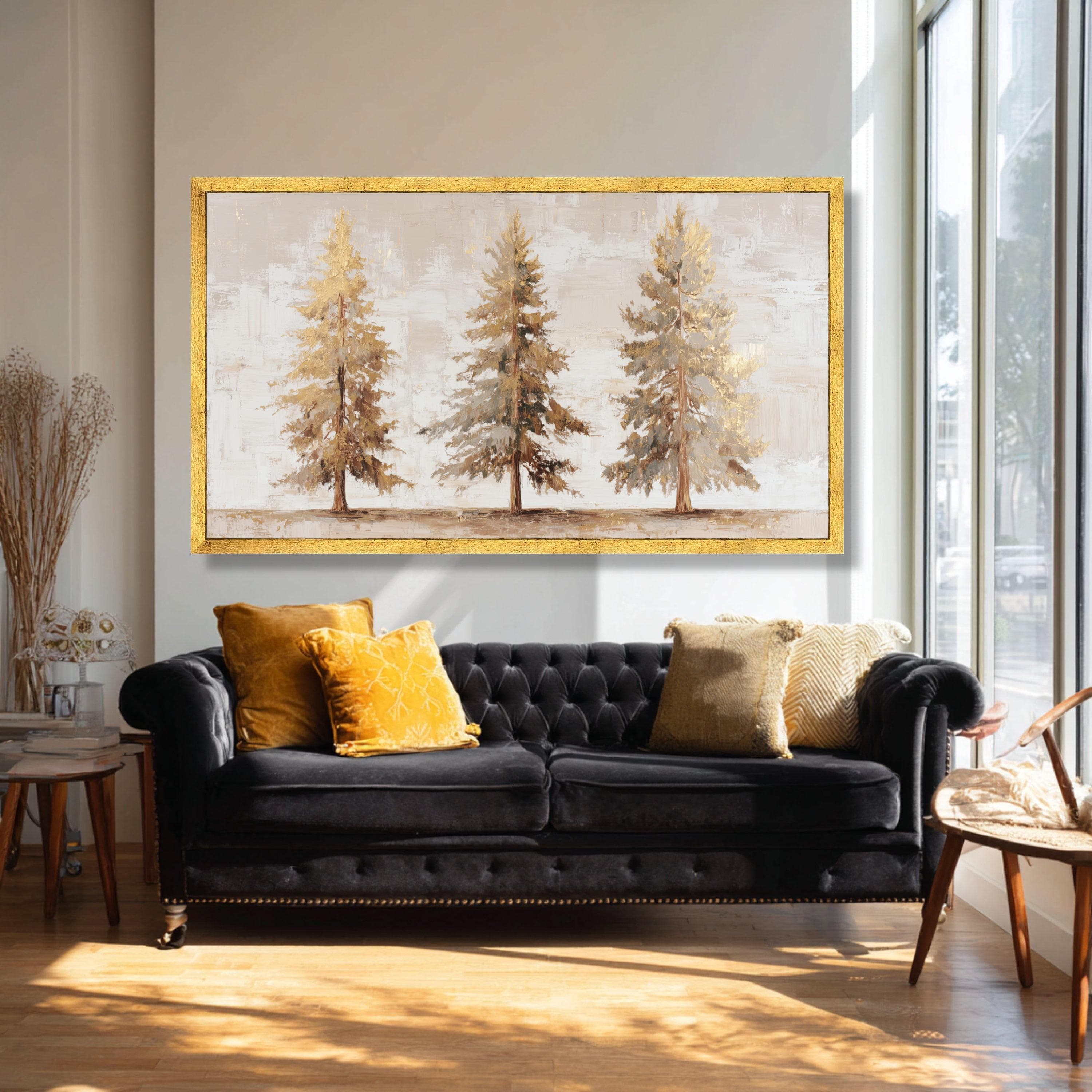 Golden Pine Trees Canvas Art, Neutral Forest Landscape, Rustic Home Decor - image 4