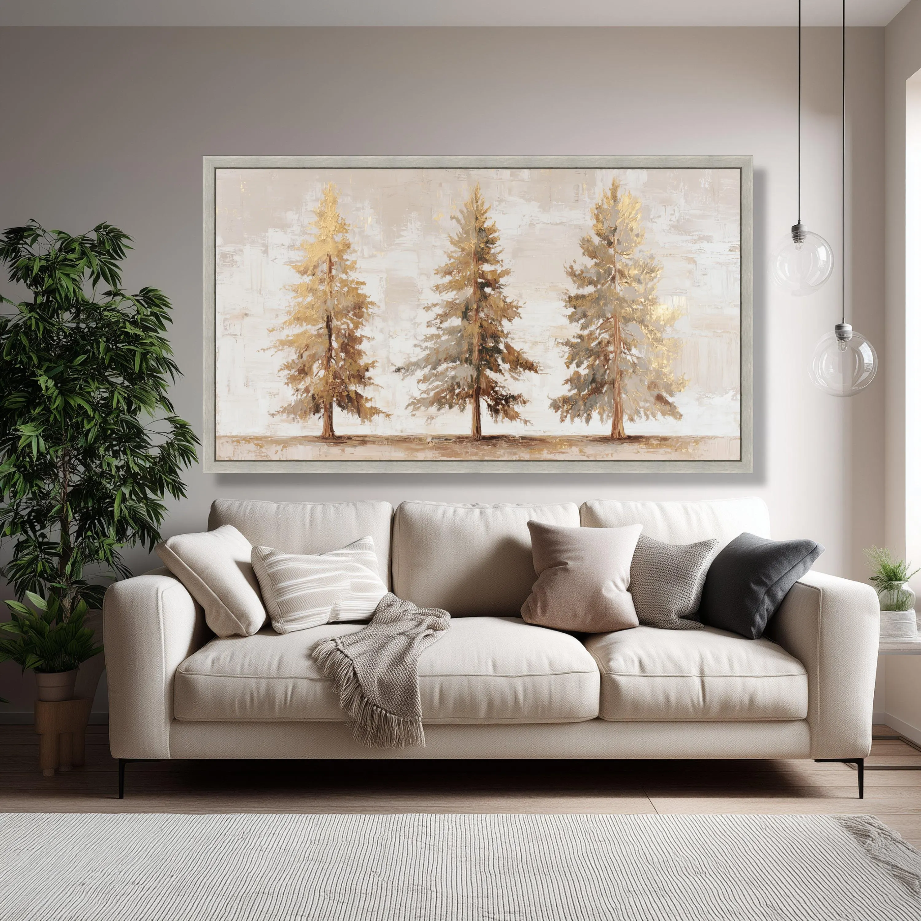 Golden Pine Trees Canvas Art, Neutral Forest Landscape, Rustic Home Decor - image 5