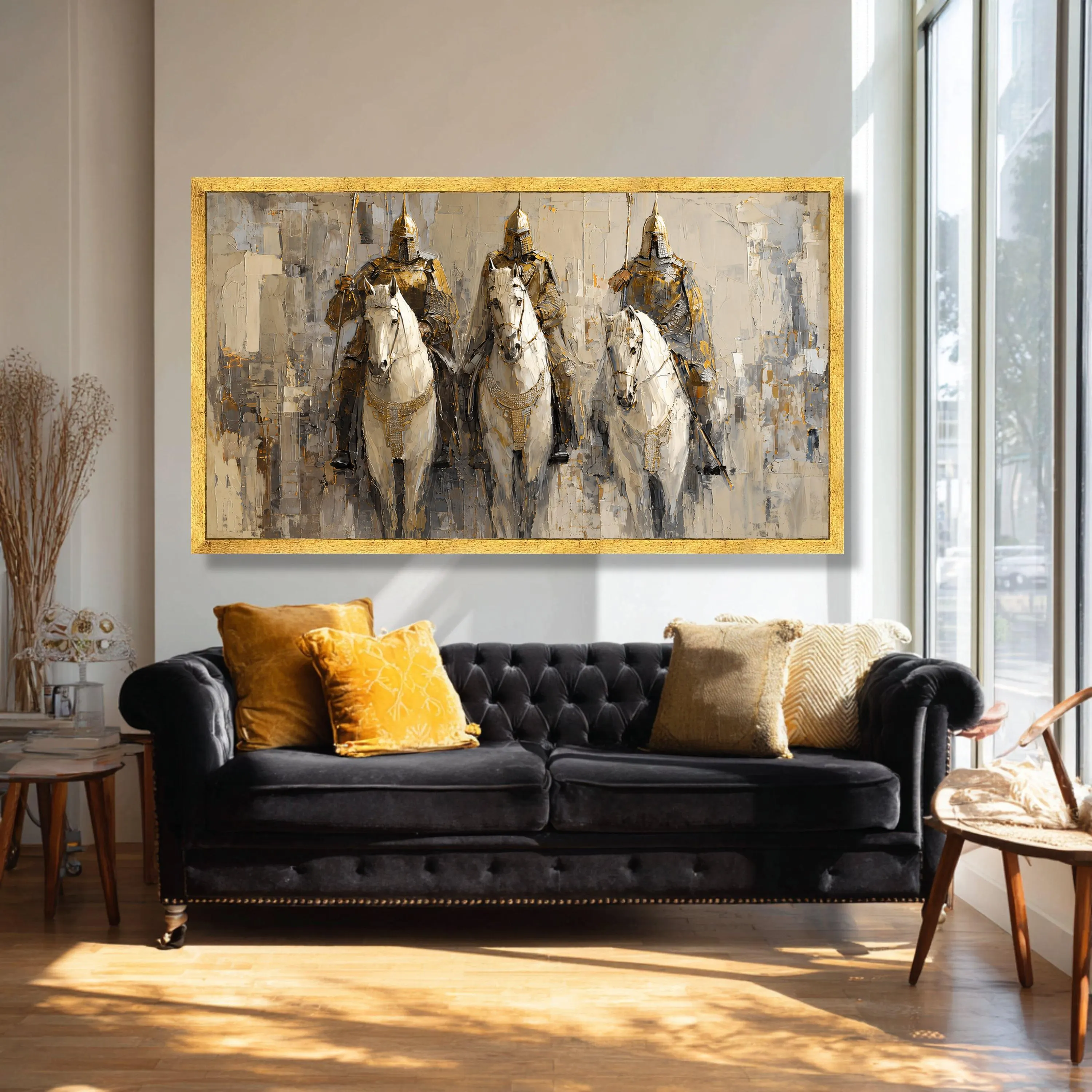 Medieval Knights on Horses Canvas, Historic Armor Wall Art, Equestrian Painting - image 4