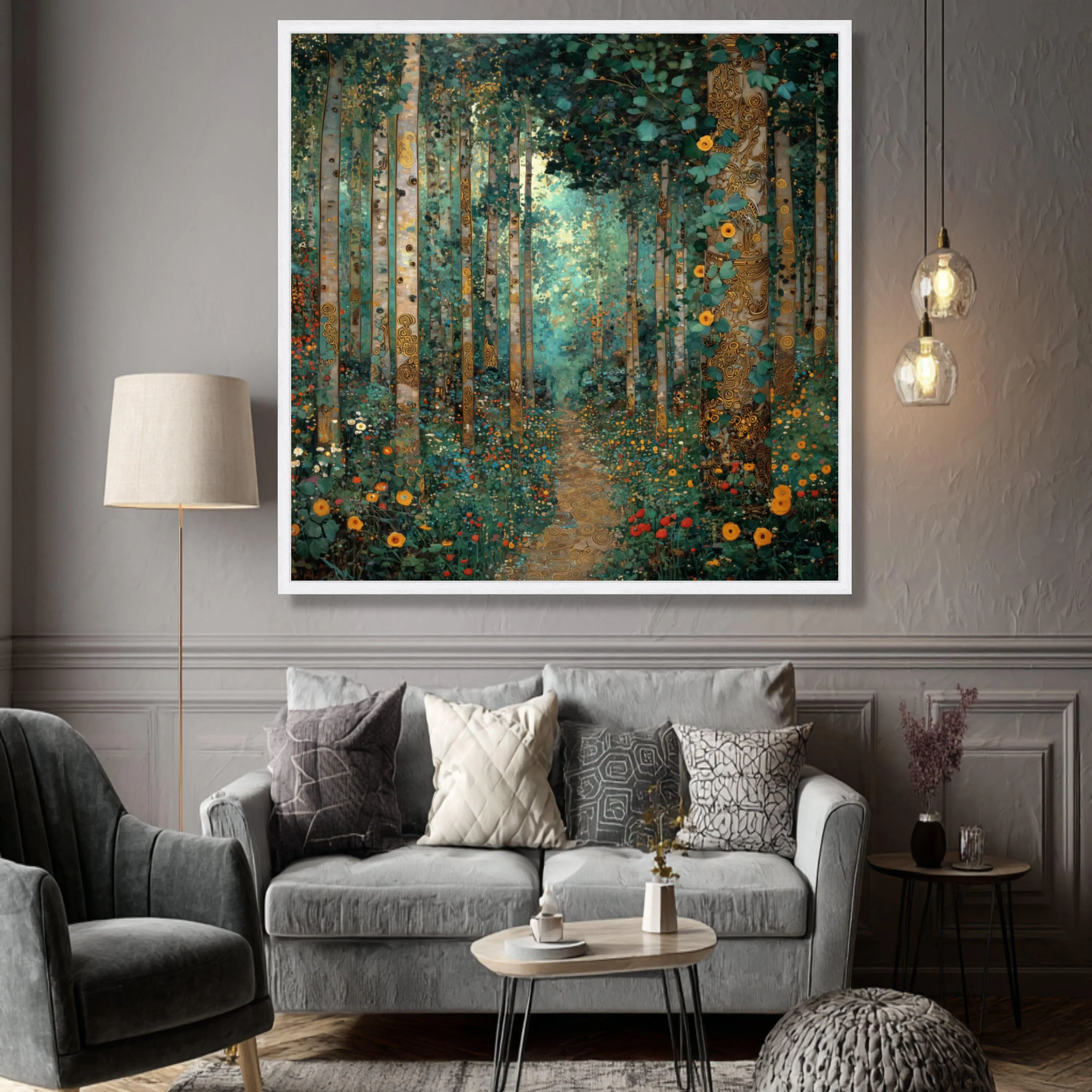 Enchanted Forest Pathway Canvas, Gustav Klimt Floral Art, Nature Trees Landscape Wall Decoration - image 3