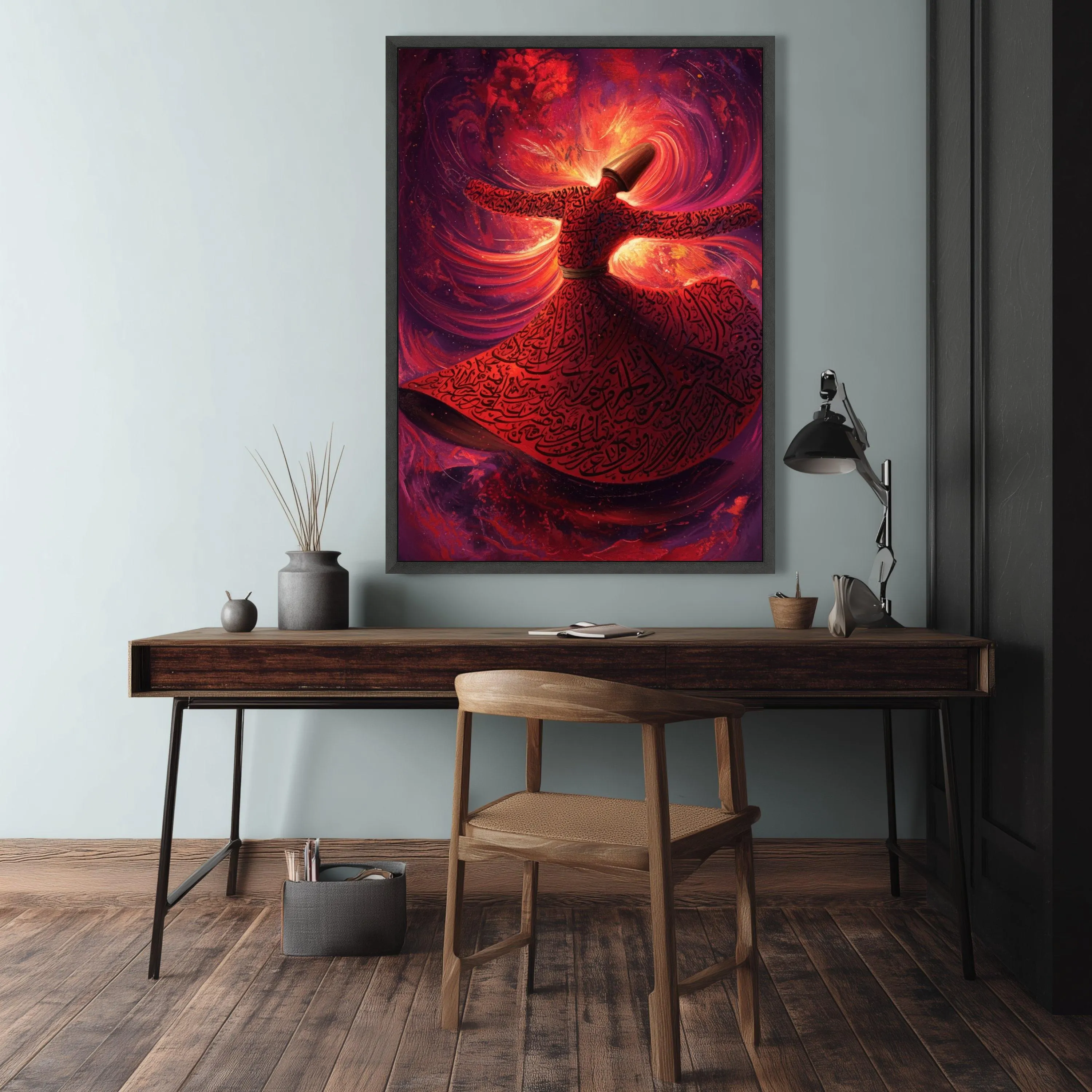 Sufi Whirling Dervish Dance Canvas Art, Red Spiritual Swirl Mystical Movement Decor - image 3